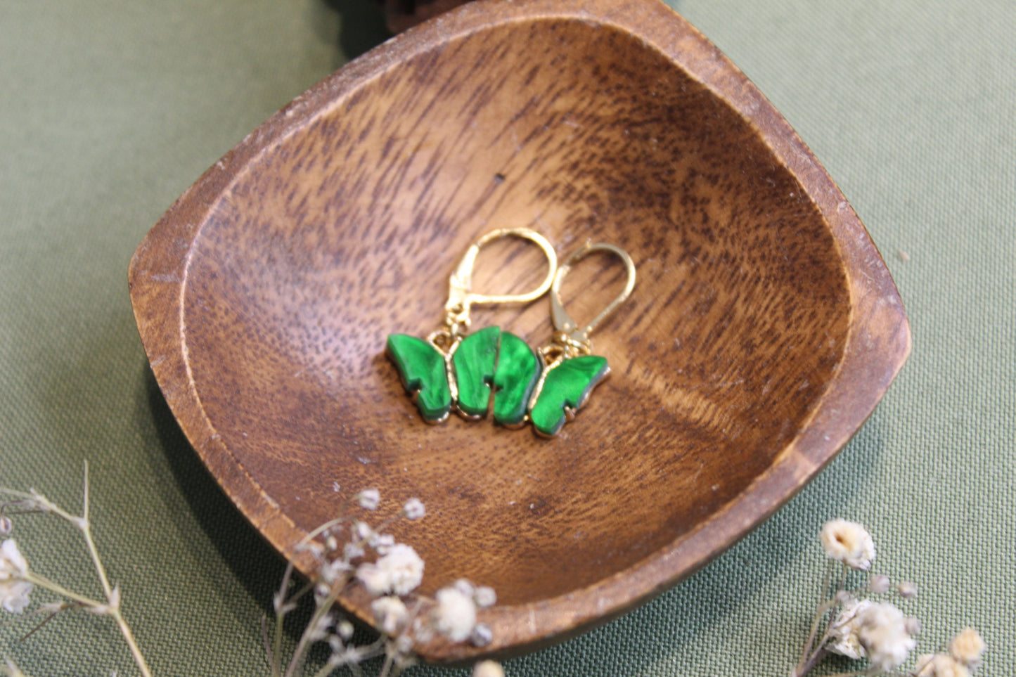 Forest Green Butterfly Earrings
