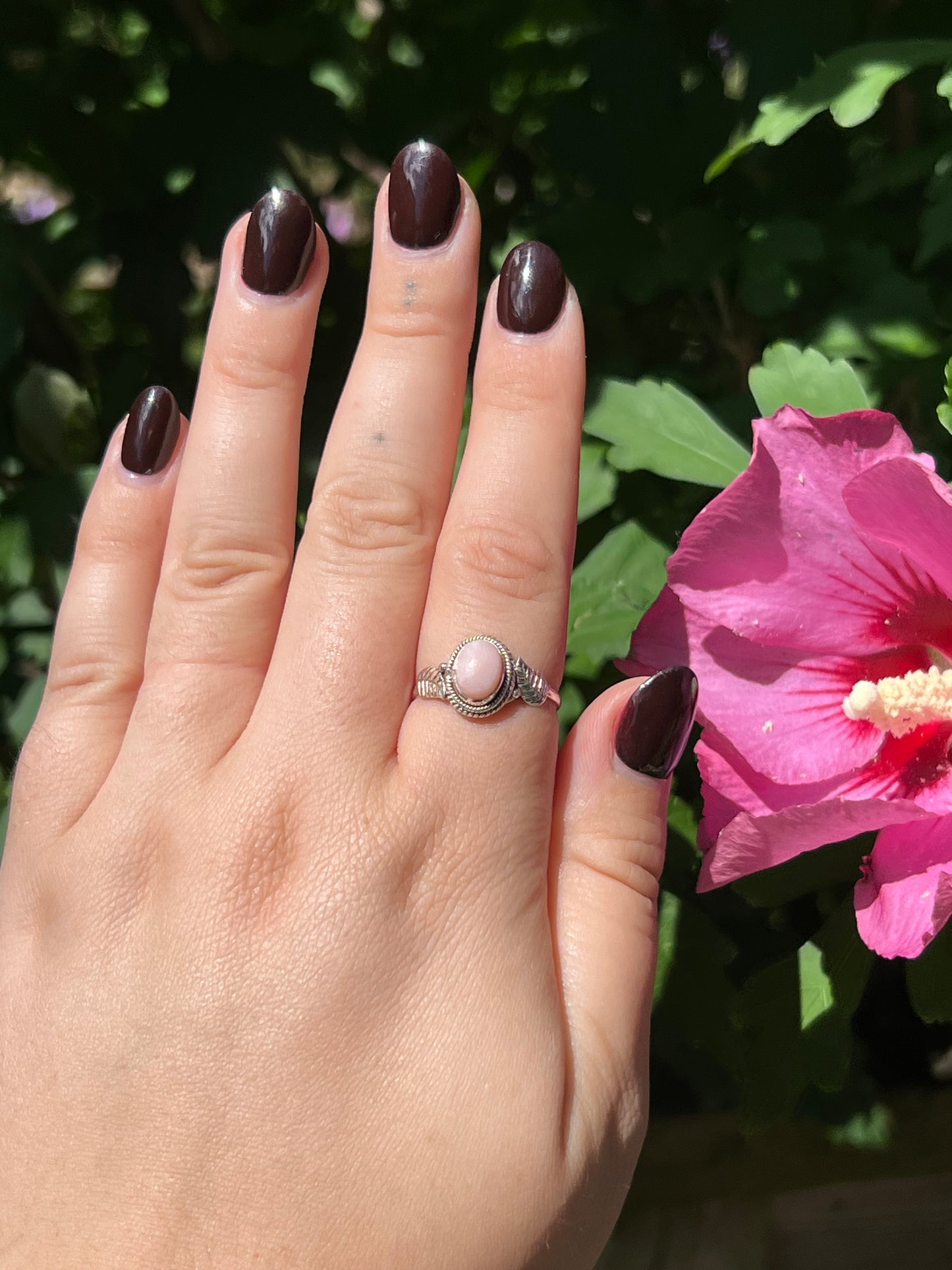 Pink Opal Dainty Sterling Silver Ring | Size 7