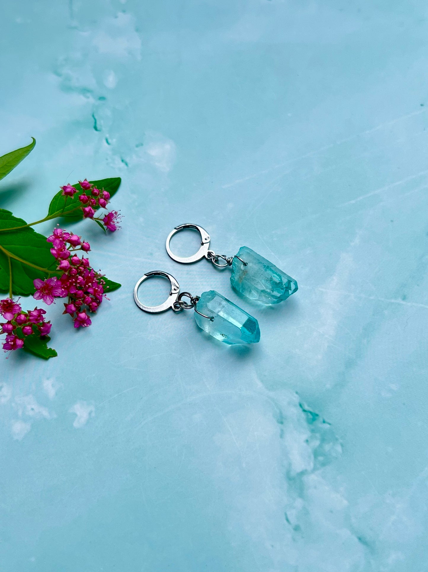 Sky Blue Aura Quartz Point Huggies 🌊