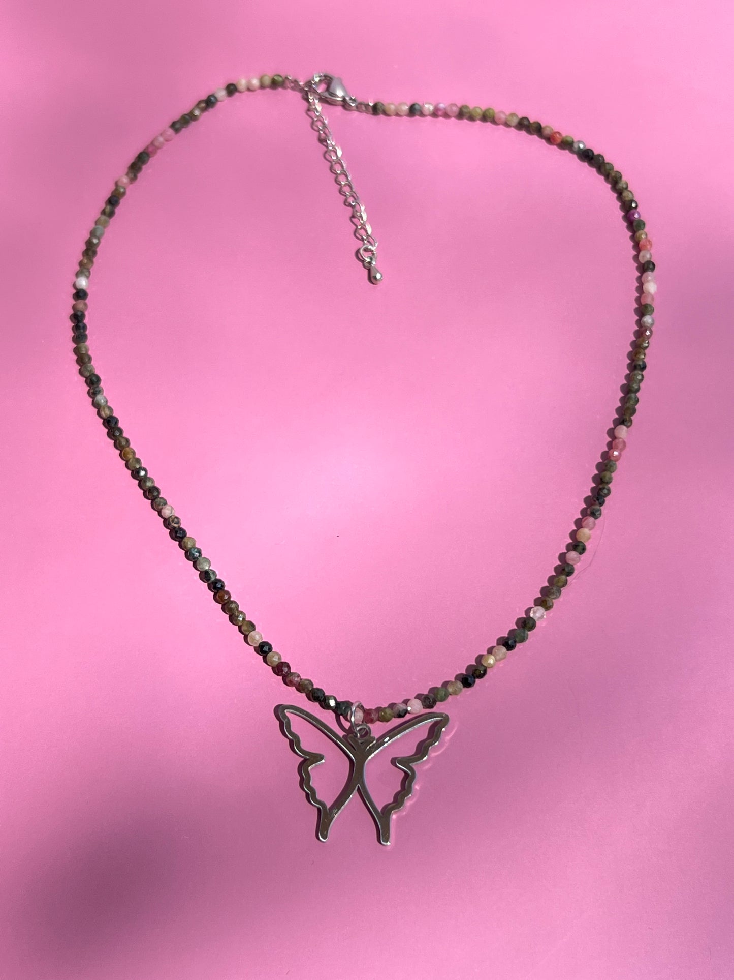 Rainbow Tourmaline Butterfly Necklace