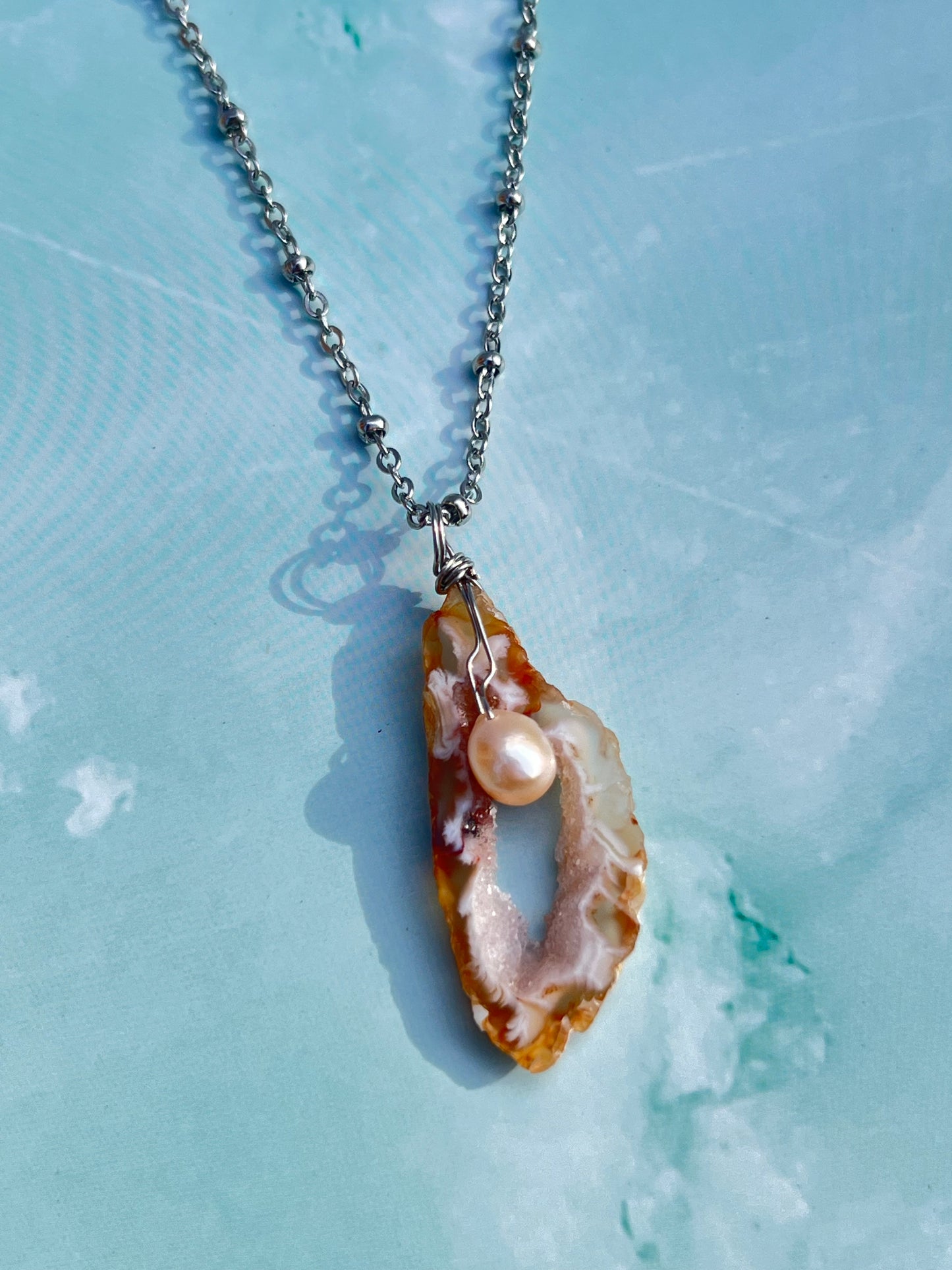 Freshwater Pearl and Druzy Agate Necklace - 4
