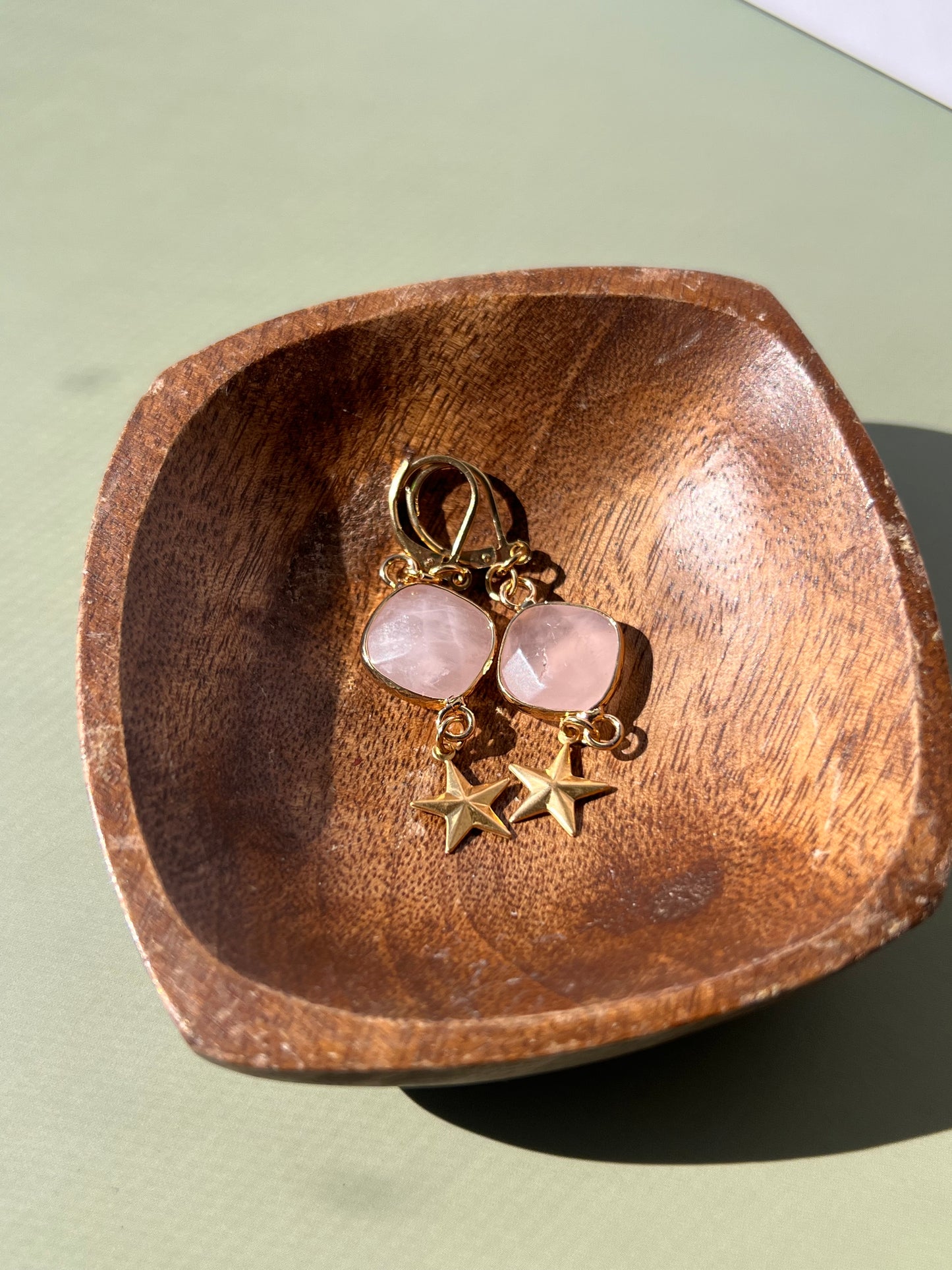 Gold Rose Quartz Star Earrings