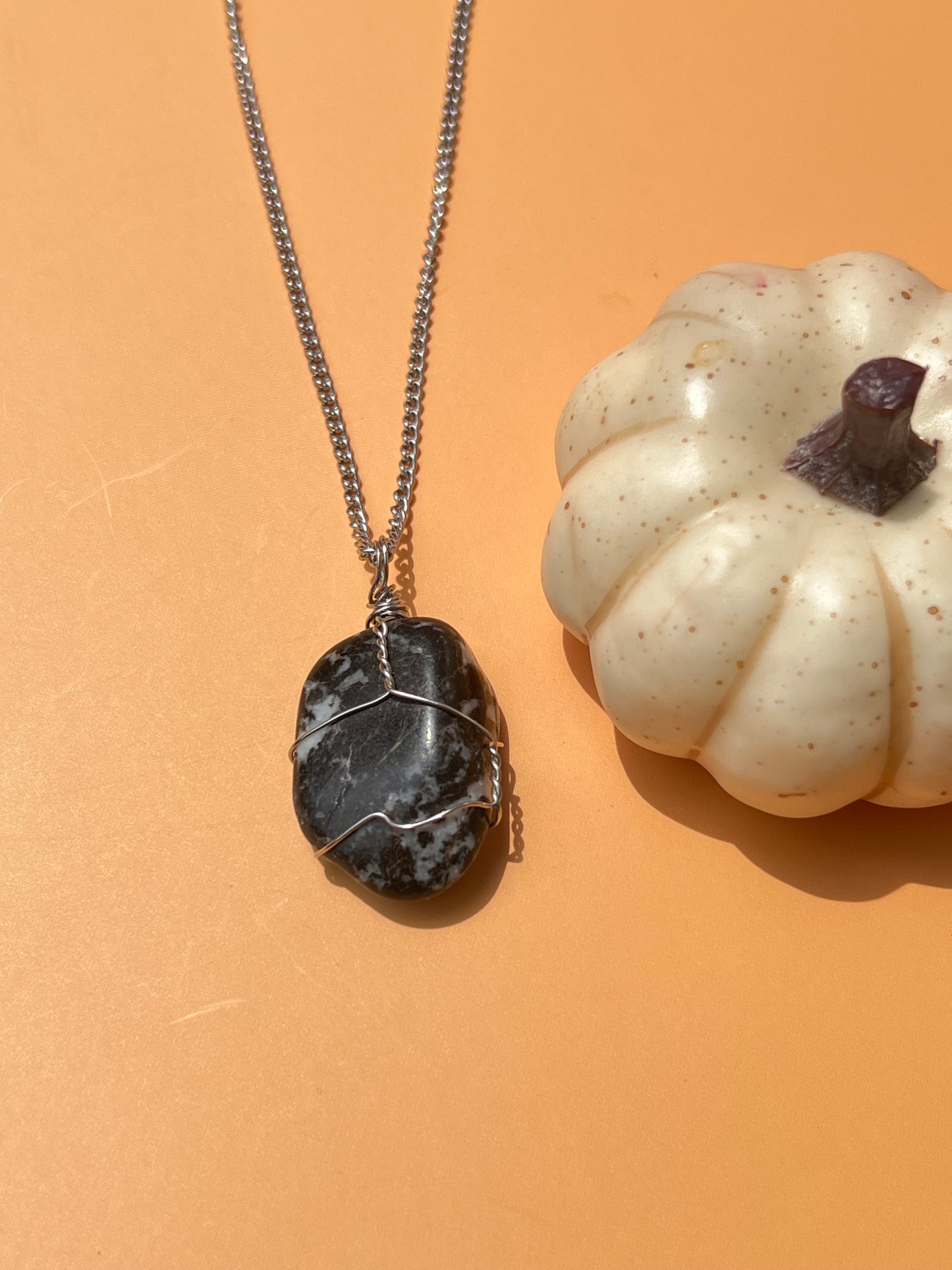 Zebra Jasper Wrapped Silver Necklace 🦓