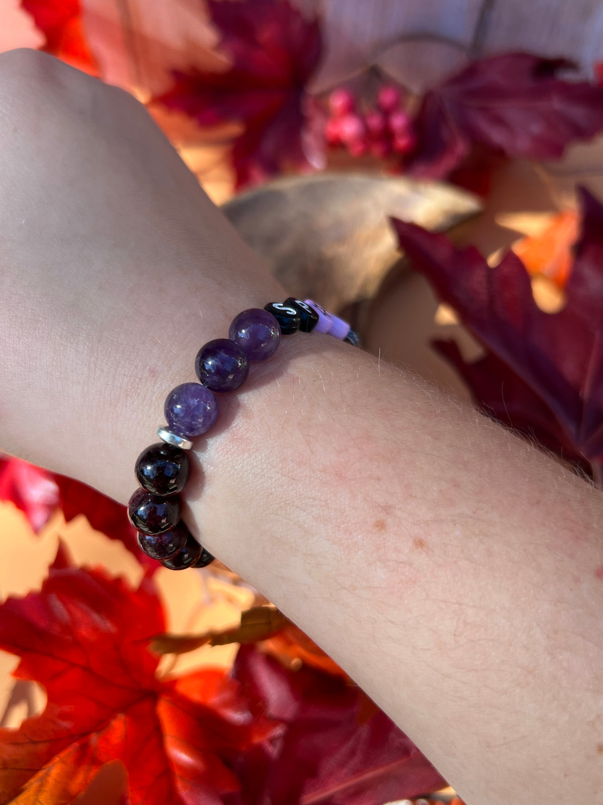Spooky Amethyst Garnet and Tourmaline Bracelet