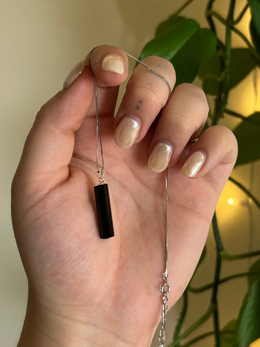 Black Tourmaline Raw 925 Sterling Silver Necklace