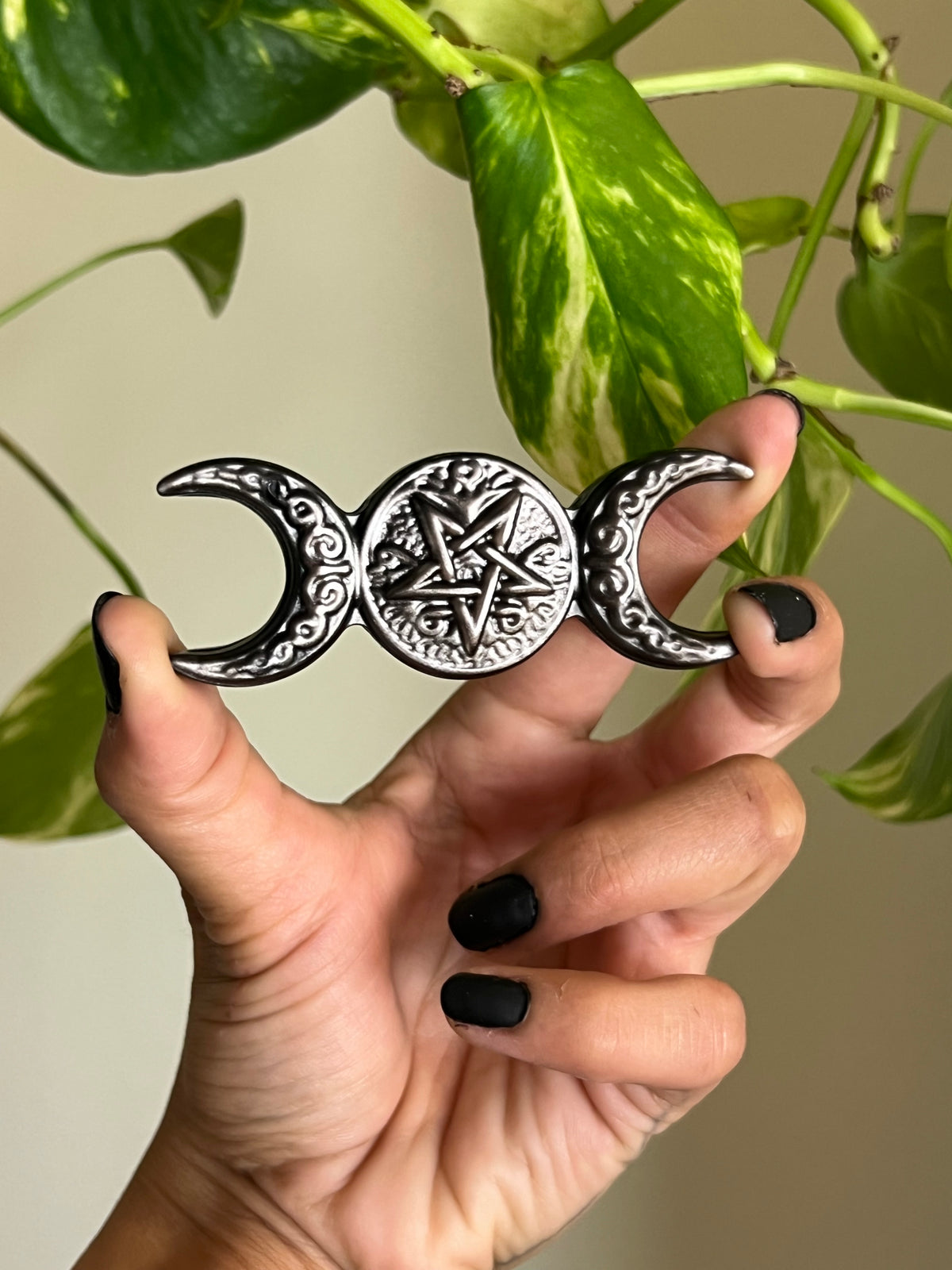Silver Sheen Obsidian Triple Moon Goddess Symbol