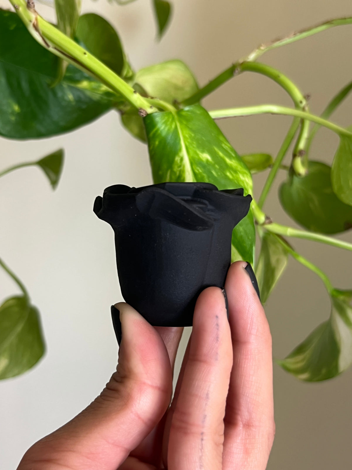 Black Obsidian Rose on Stand