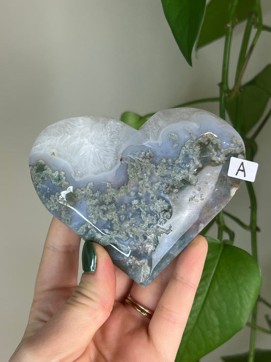 Moss Agate Druzy Heart A