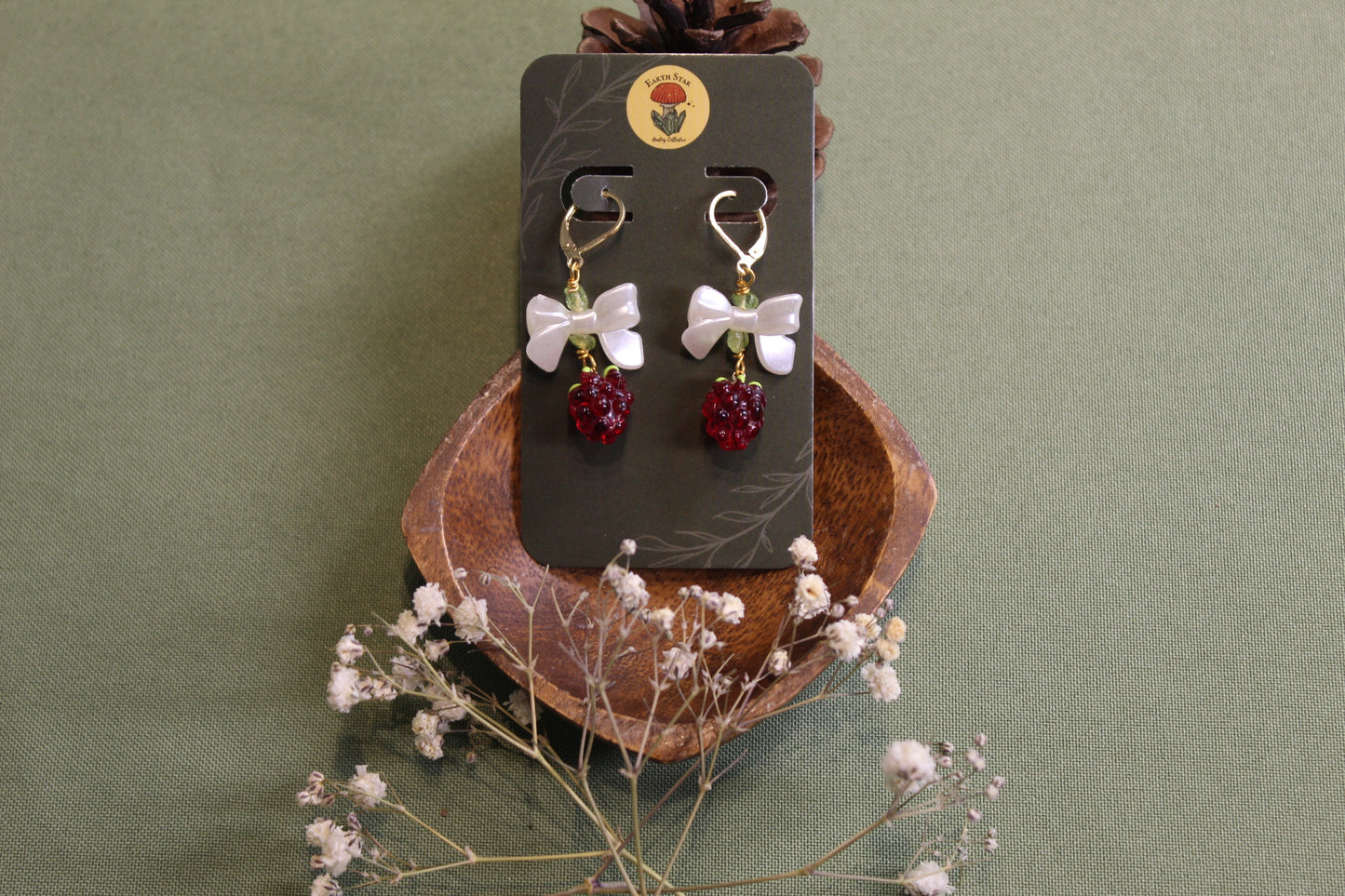 Peridot Raspberry Bow Gold Hoops