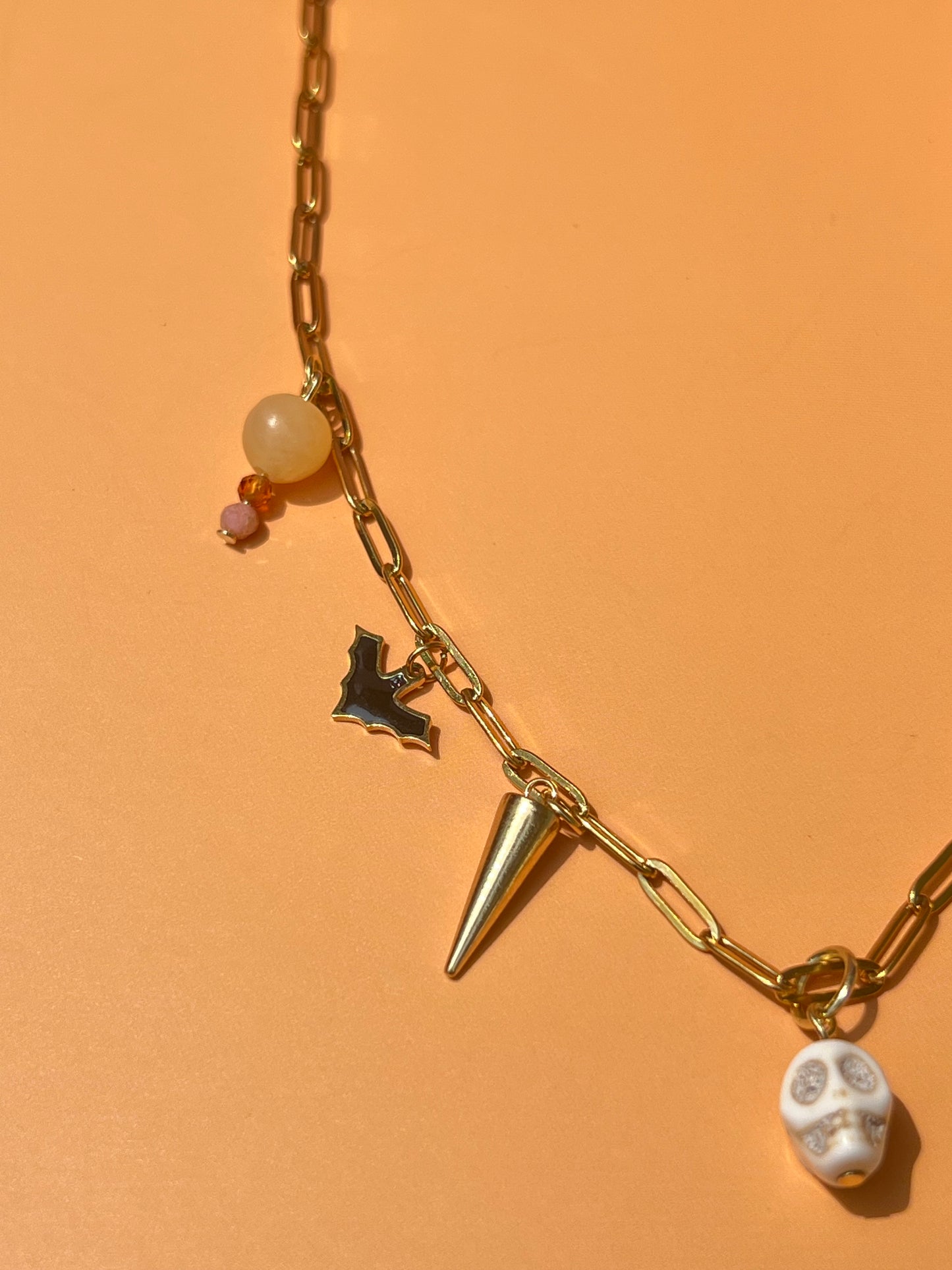 Summer Skeleton Gold Paperclip Necklace ☠️