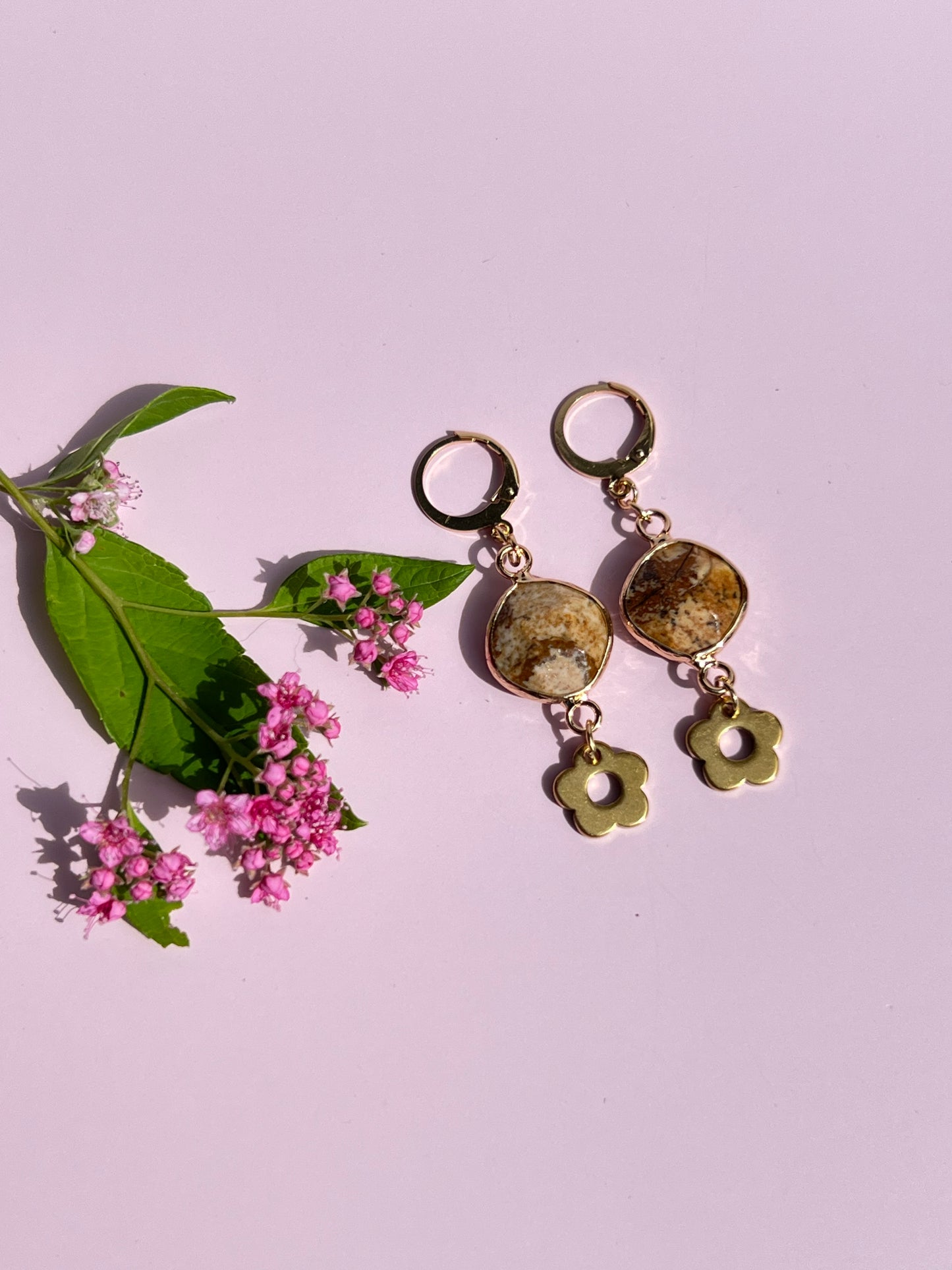 Picture Jasper Flower Power Gold Huggies 🌼