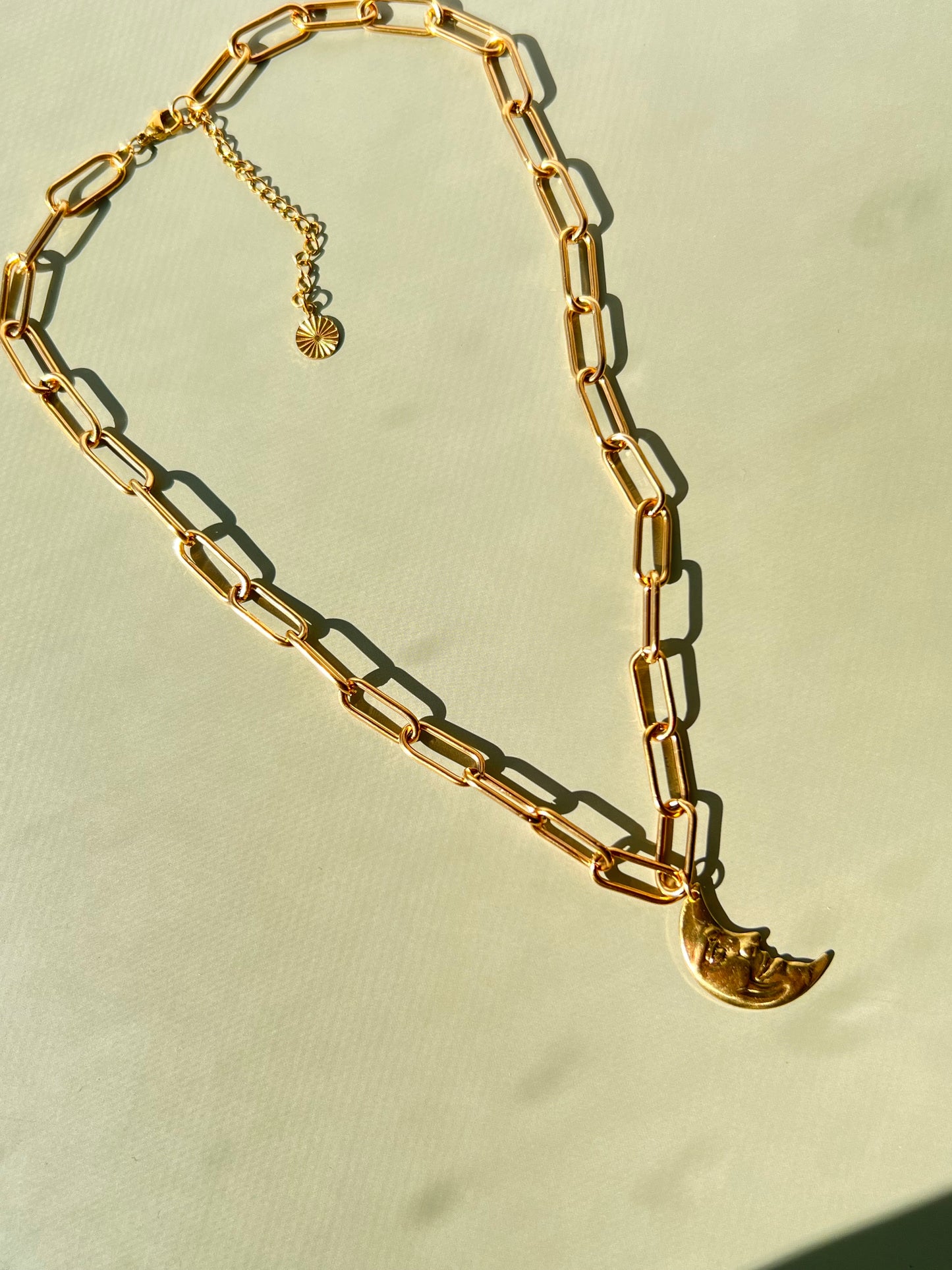 Gold Moon Paperclip Necklace
