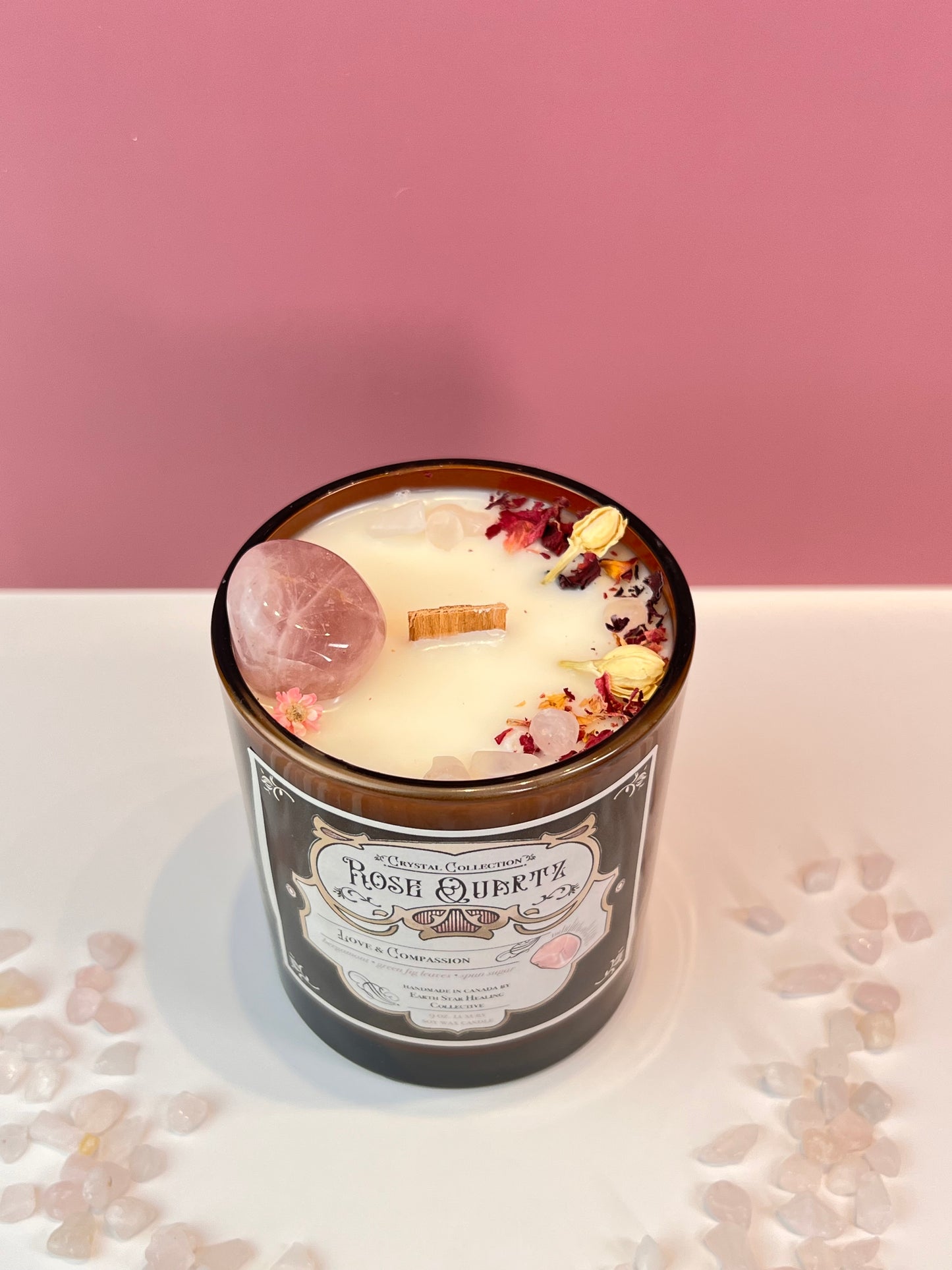 Rose Quartz - Love + Compassion | Luxury Crystal Candle