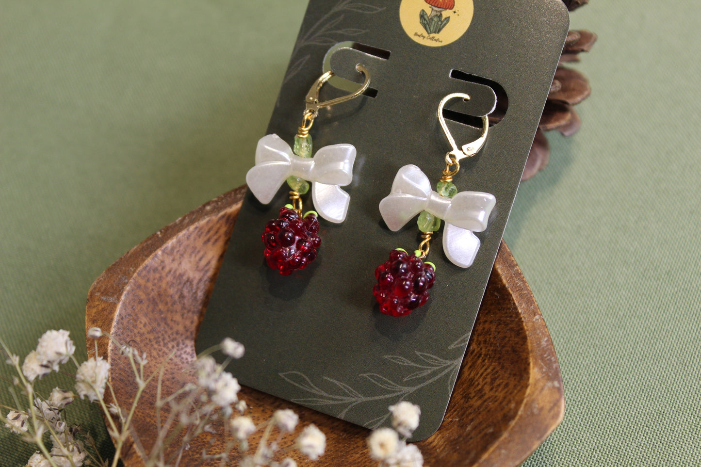 Peridot Raspberry Bow Gold Hoops