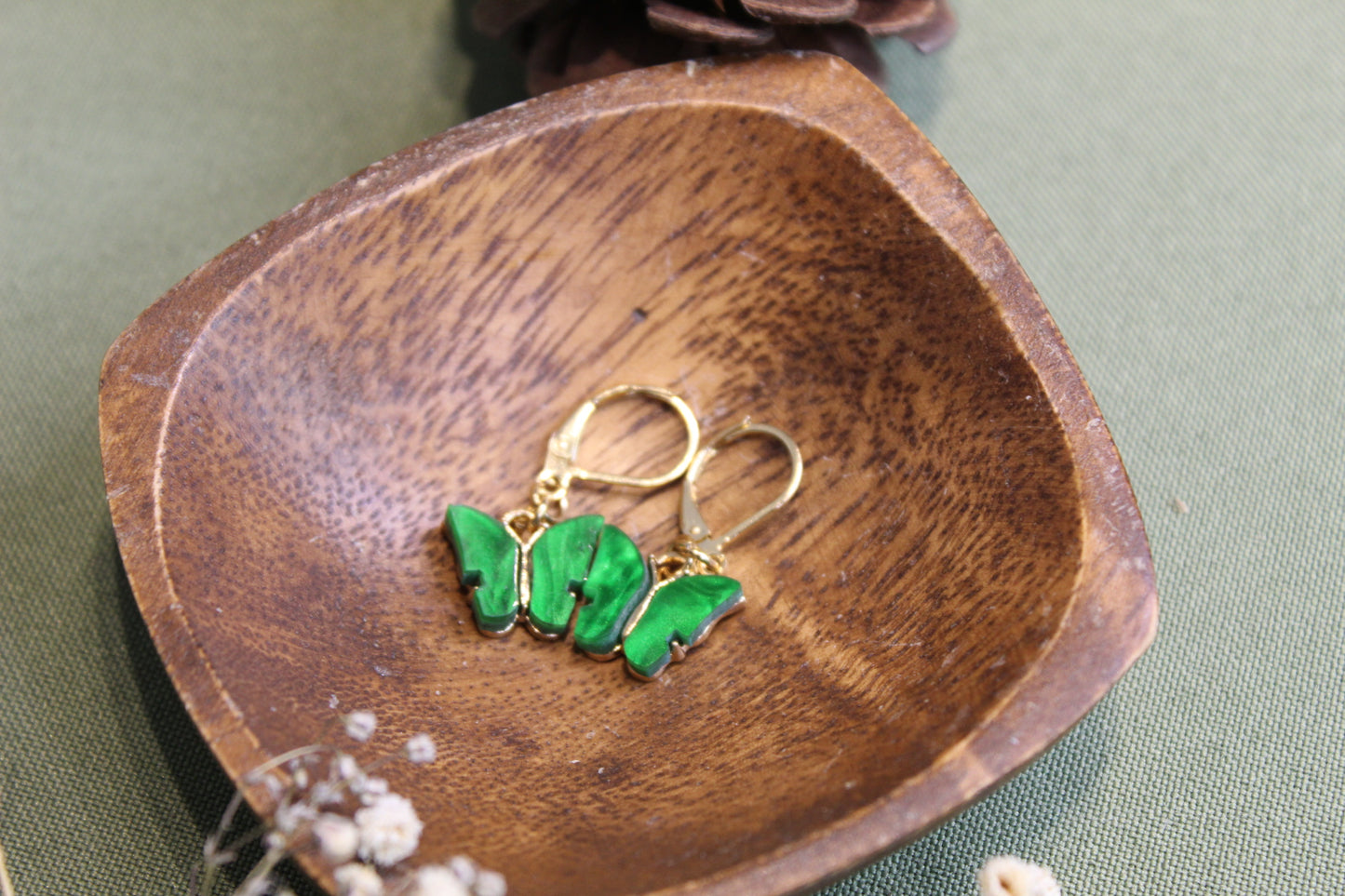 Forest Green Butterfly Earrings