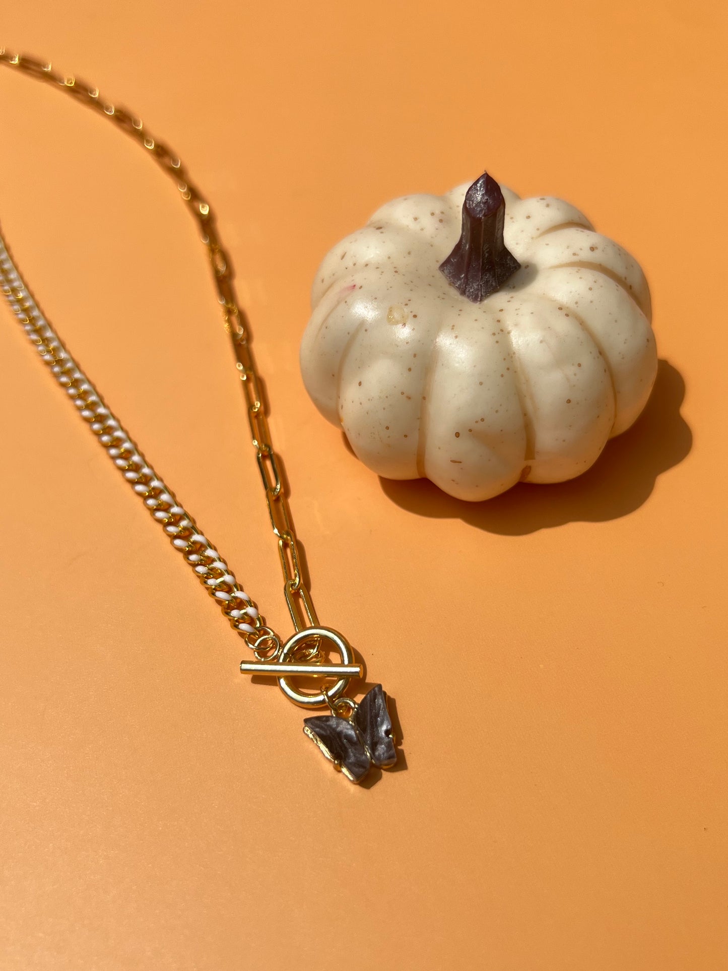 Black Butterfly Gold Split Chain Necklace