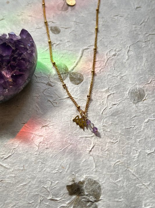 Aquarius Zodiac Sign Gemstone Gold Necklace