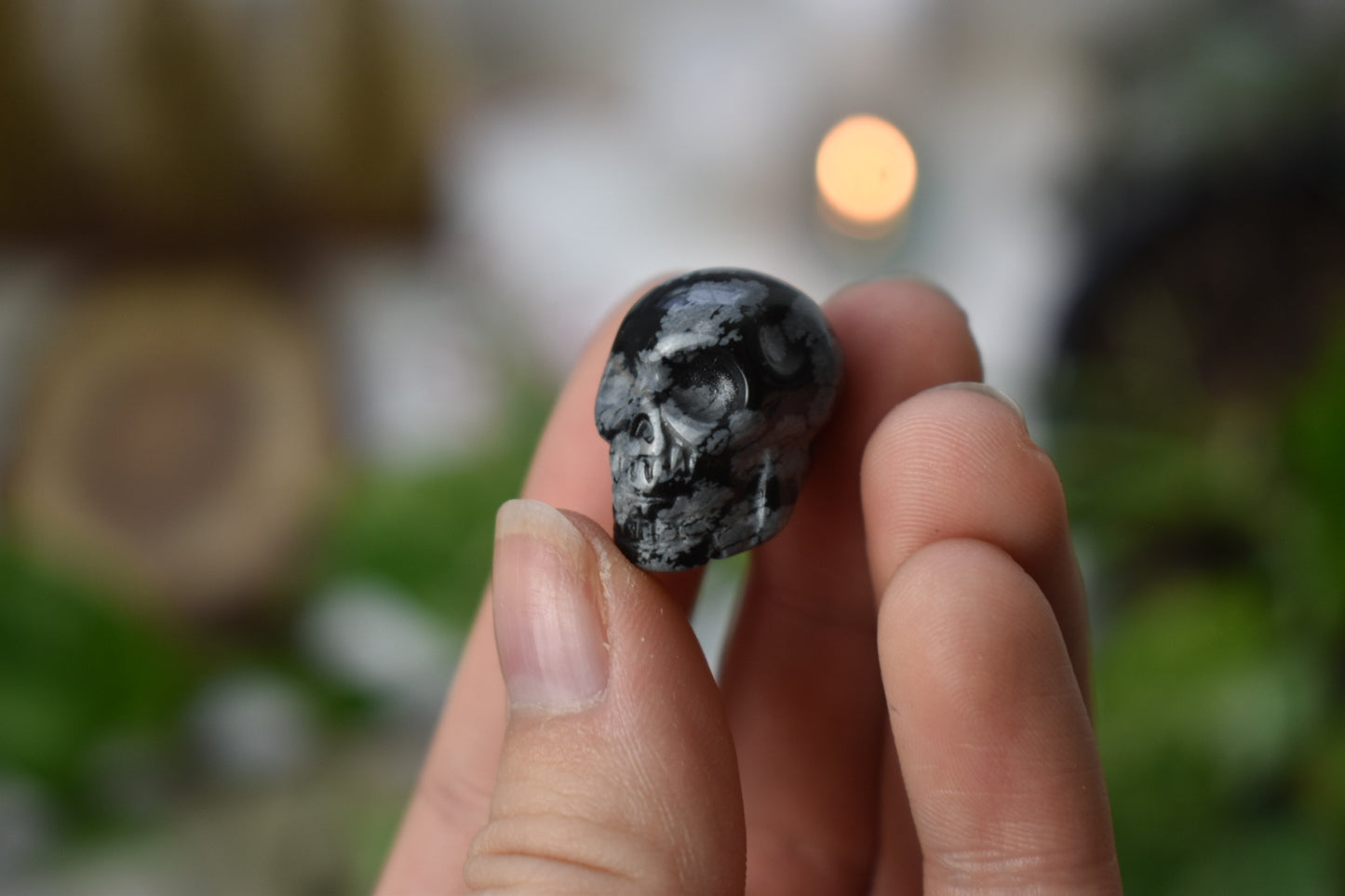 Mini Snowflake Obsidian Skull