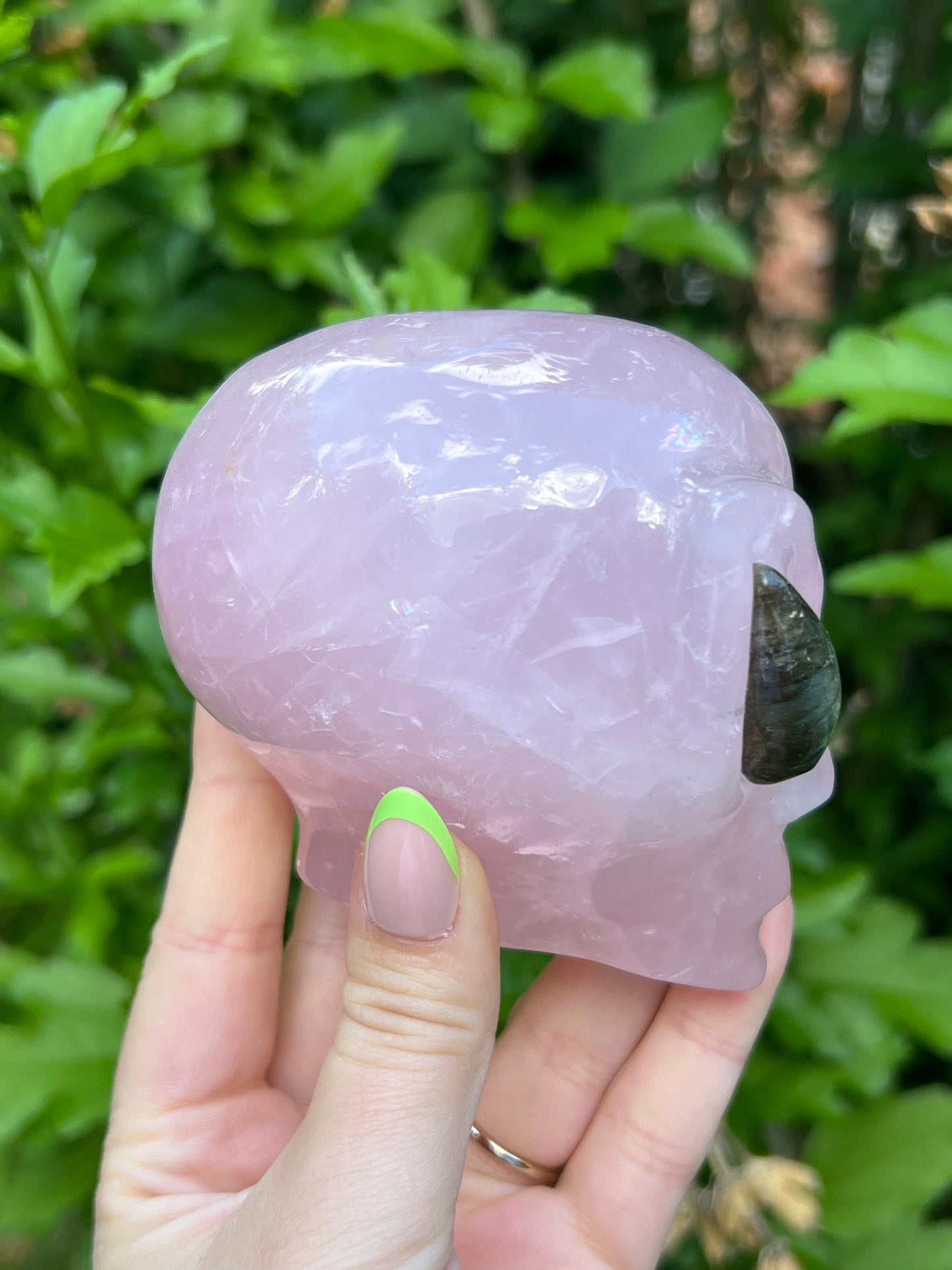 Rose Quartz Alien with Flashy Labradorite Eyes