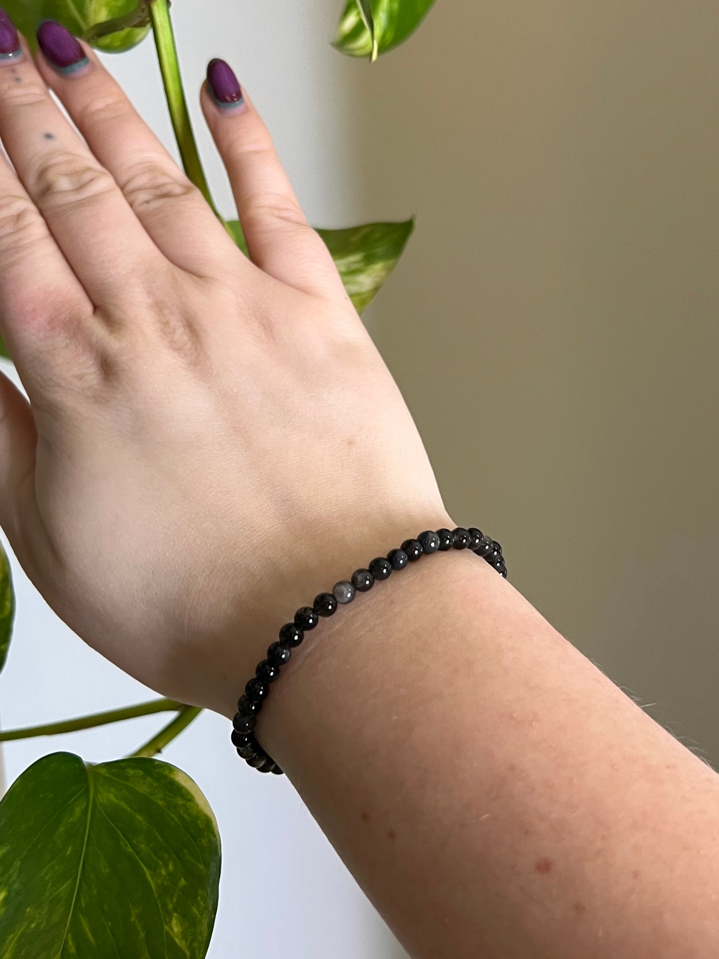 4mm Silver Sheen Obsidian Bracelet