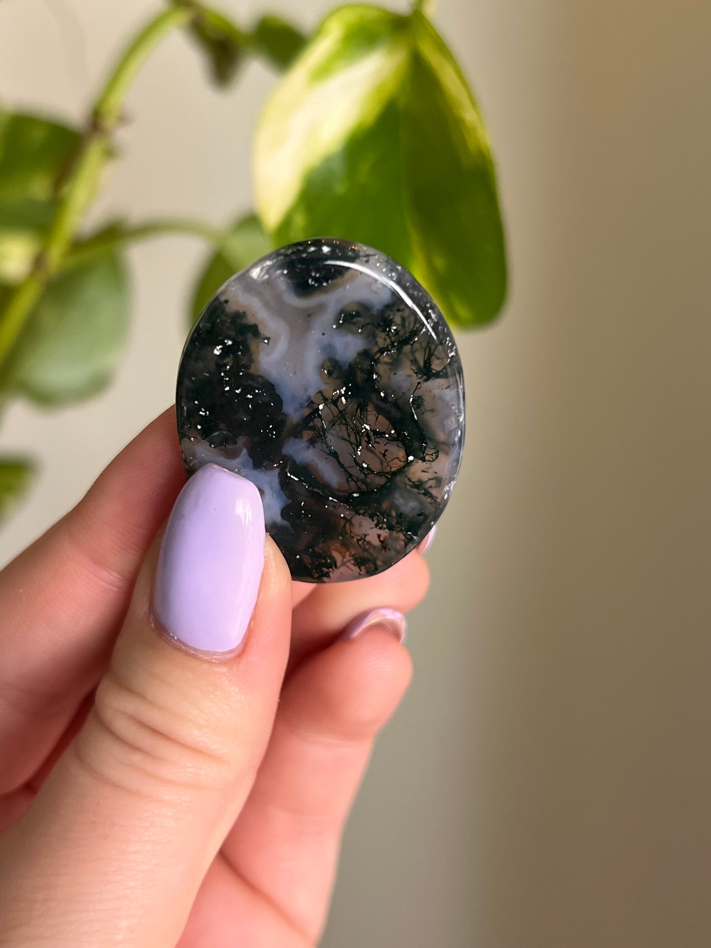 Moss Agate Worry Stone