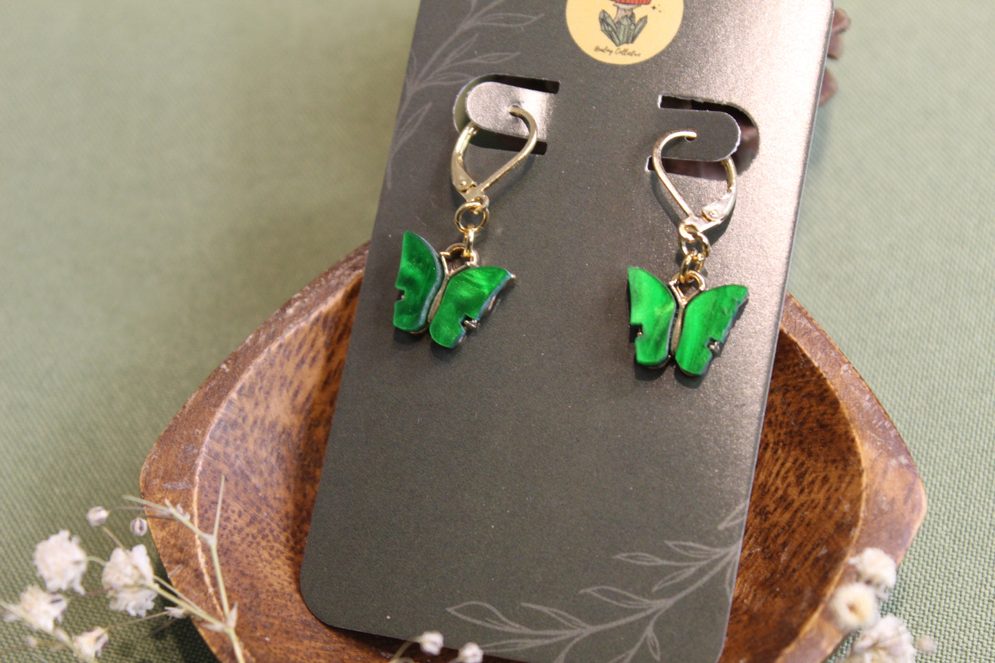 Forest Green Butterfly Earrings