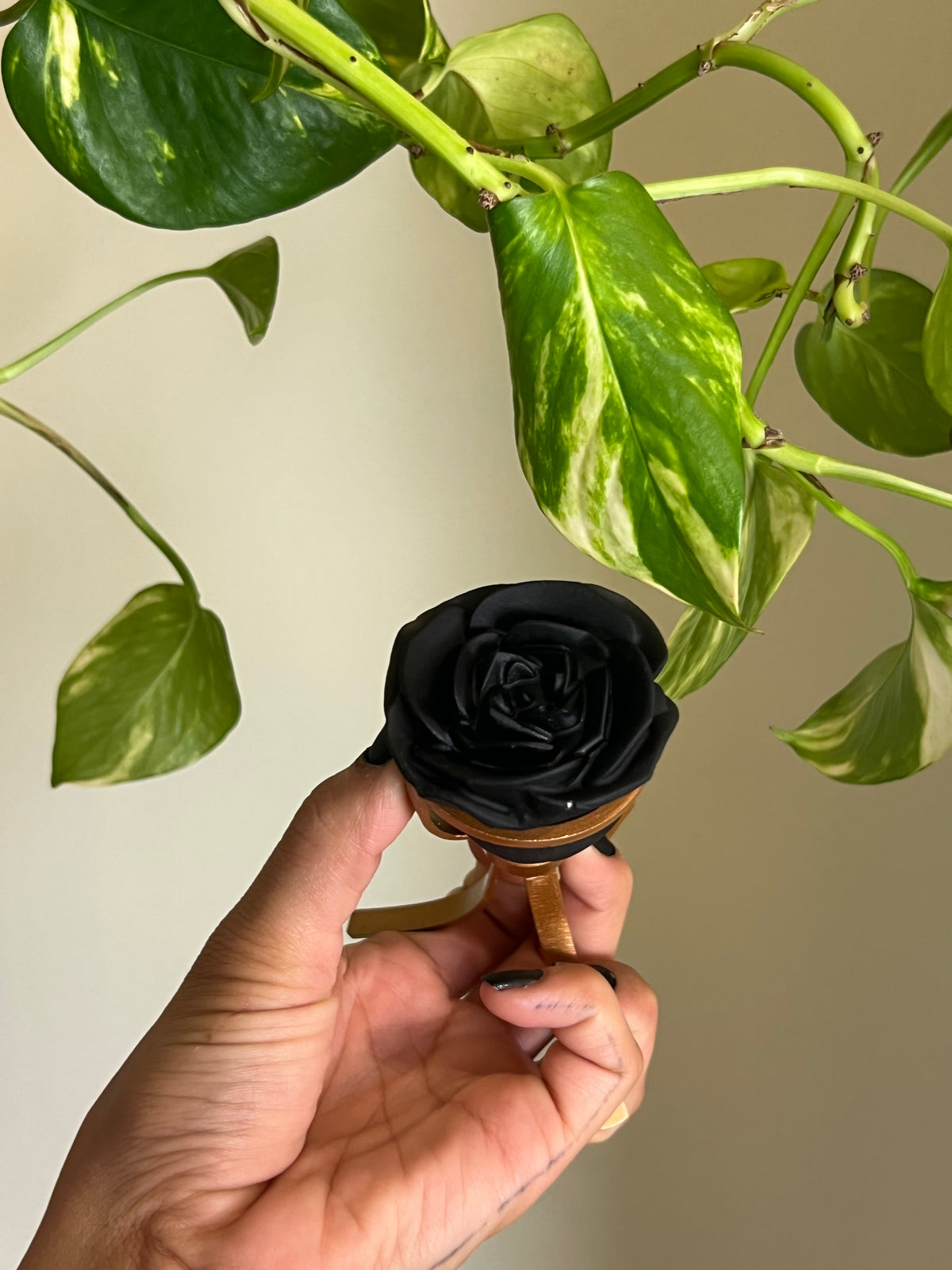 Black Obsidian Rose on Stand