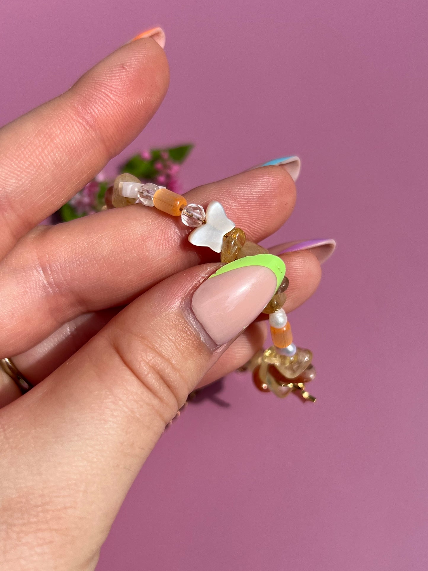 Sunstone + Pearl Butterfly Shell Bracelet ☀️🦋
