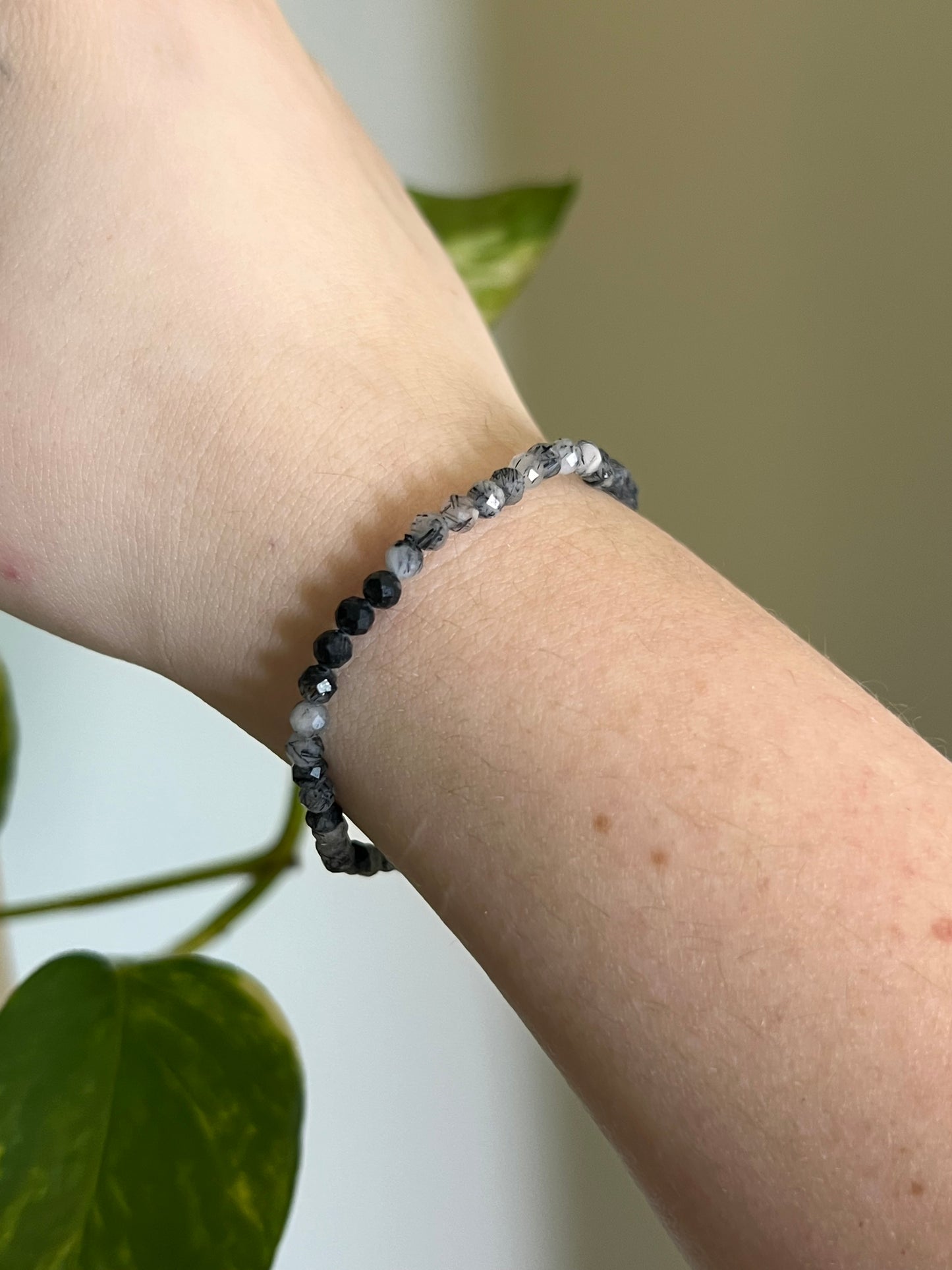 4mm Black Tourmaline in Quartz Faceted Bracelet