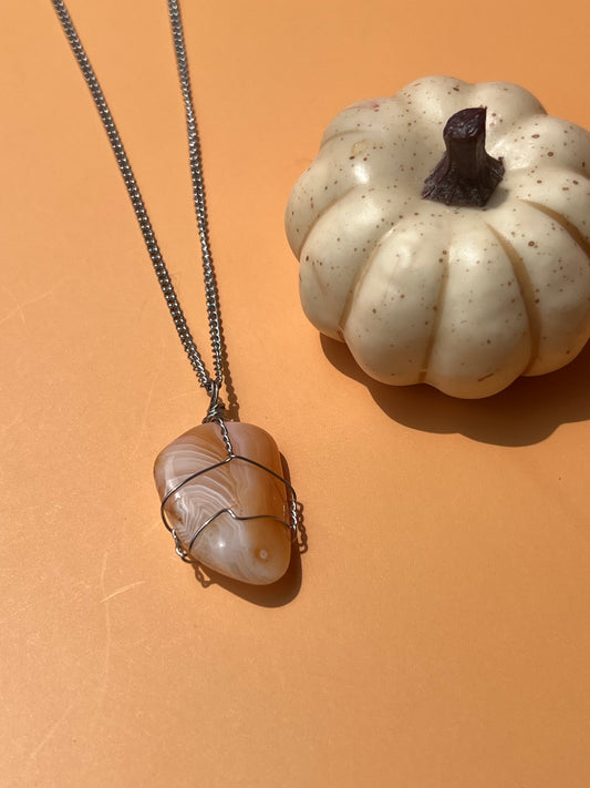 Peach Botswana Agate Wrapped Silver Necklace 🍑
