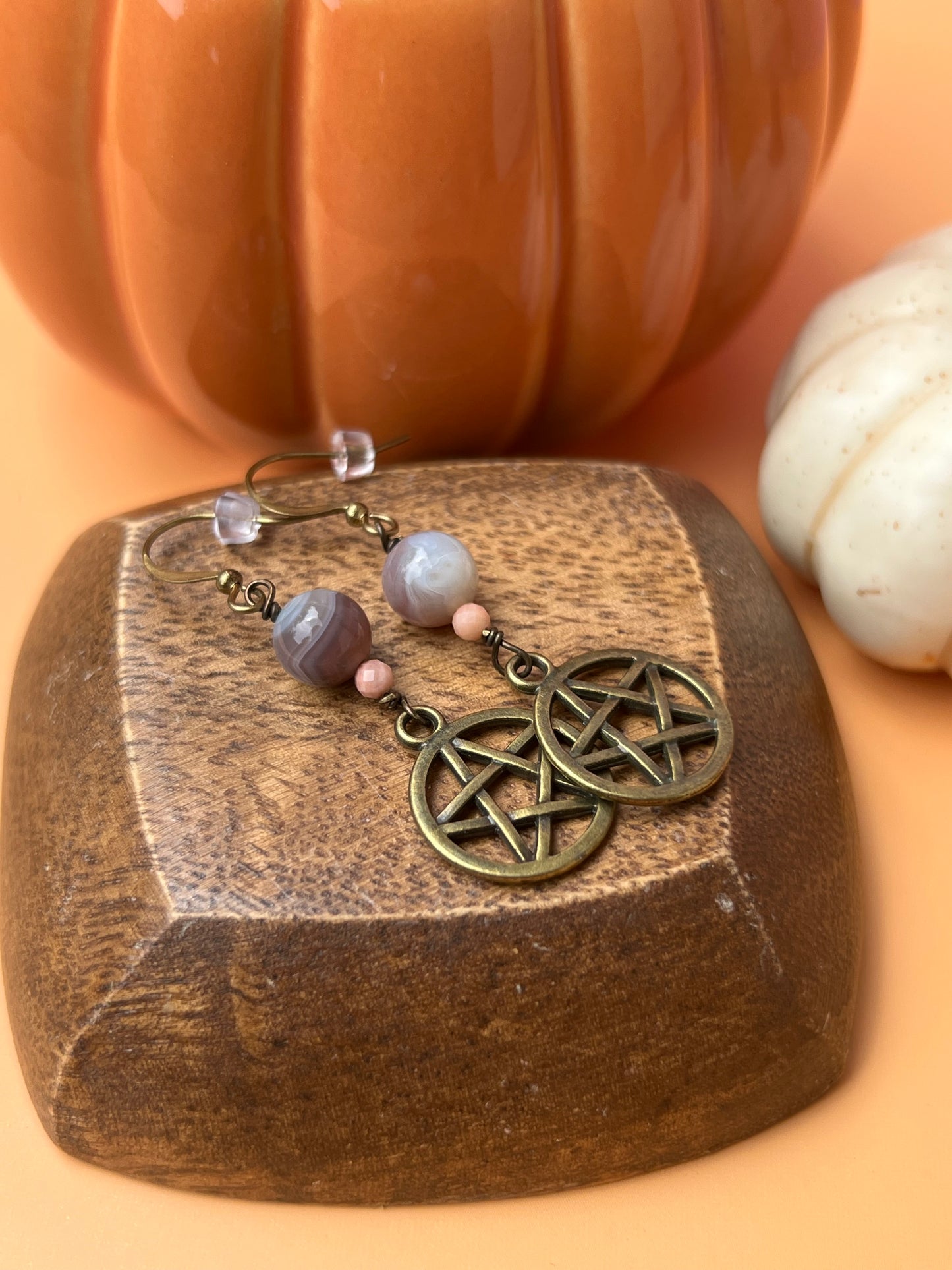 Botswana Agate Pentacle of Life Earrings