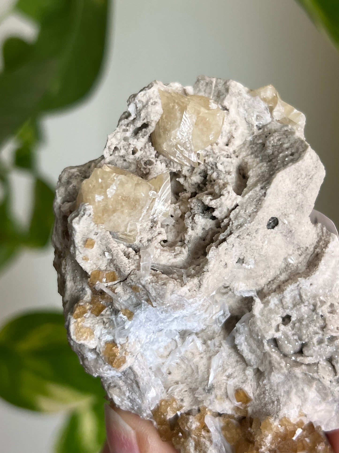 Deep Yellow Fluorite x Celestite Cluster * Rare