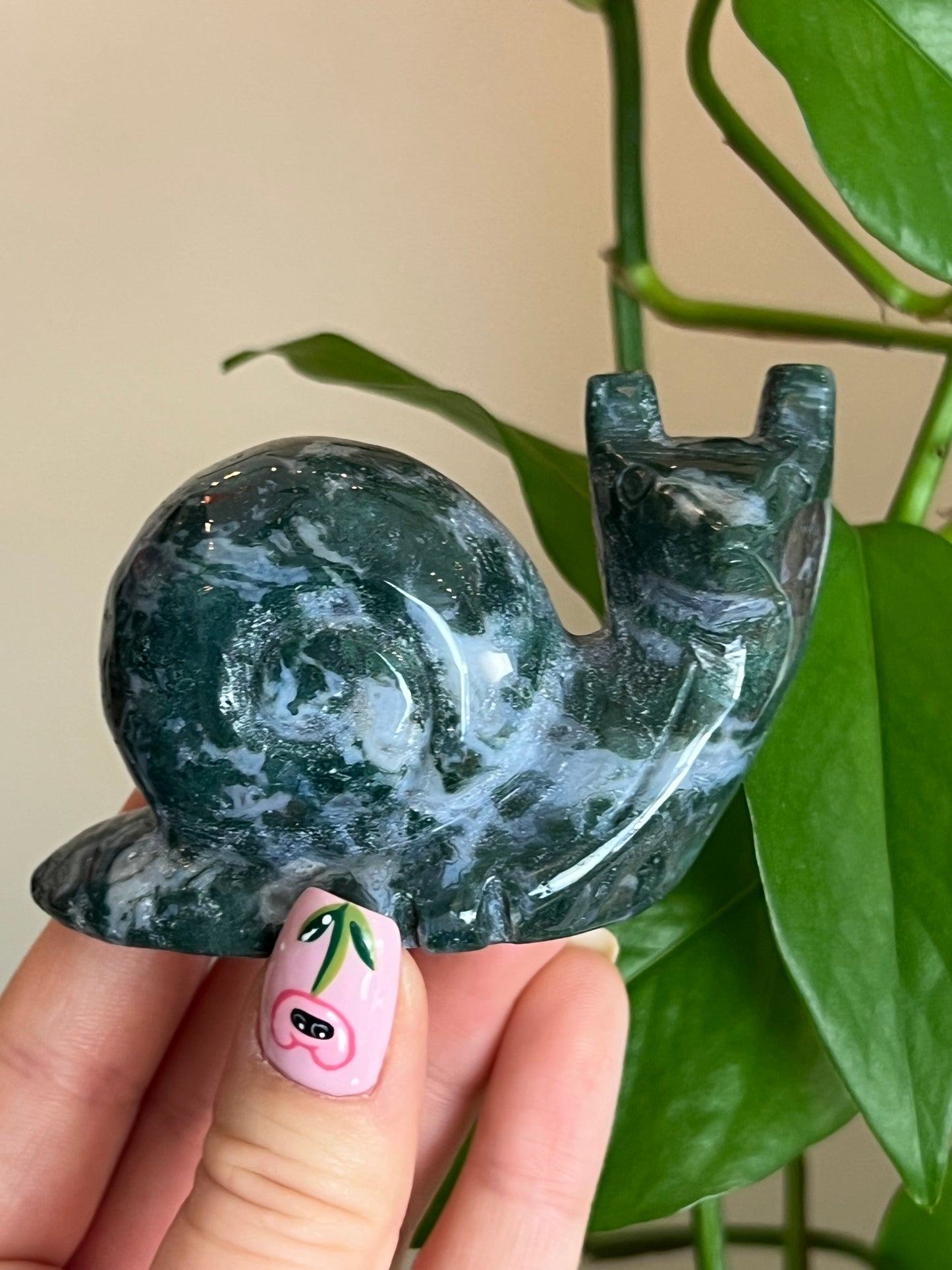 Moss Agate Large Snail