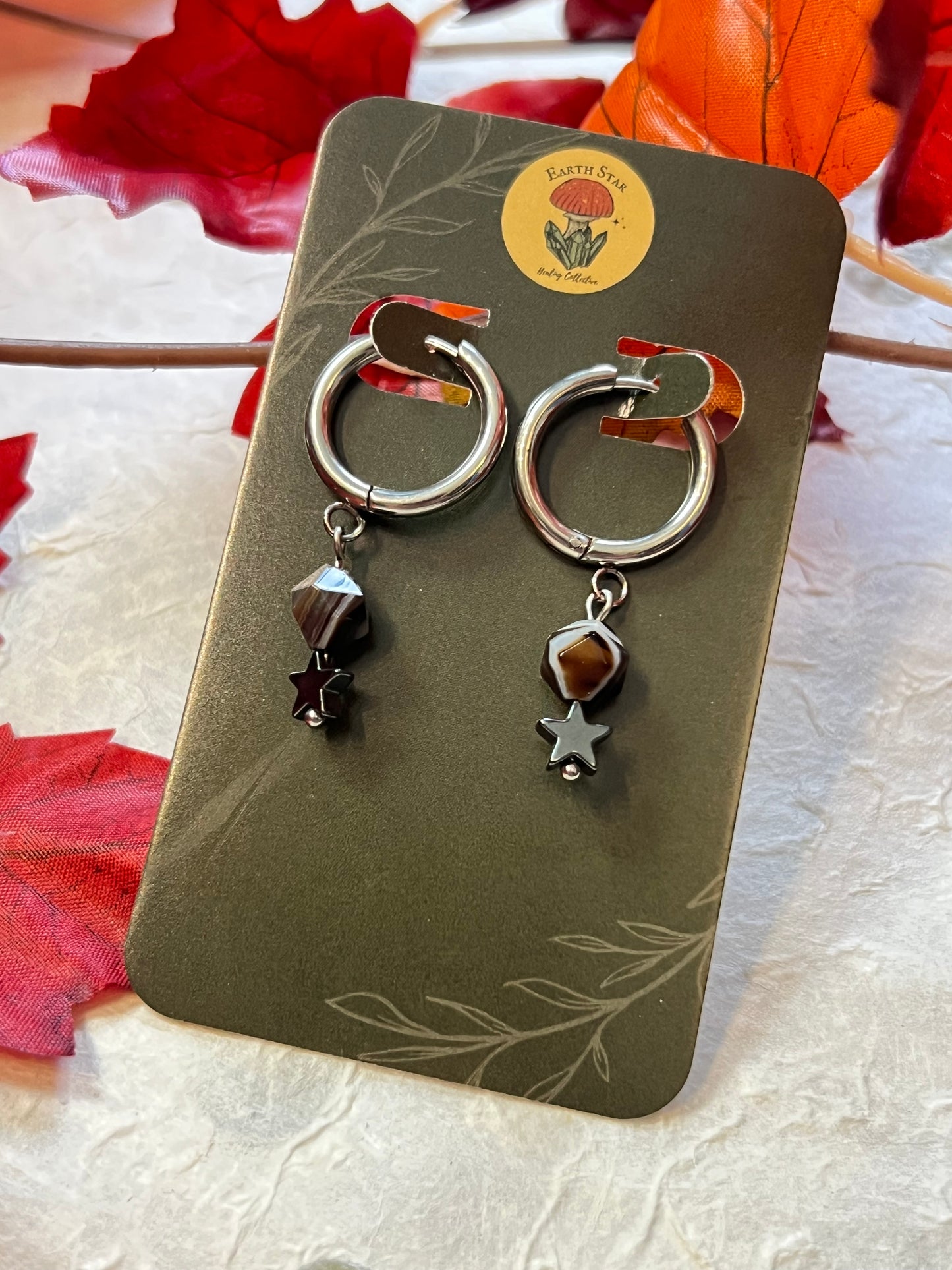 Black Sardonyx Star Hoops
