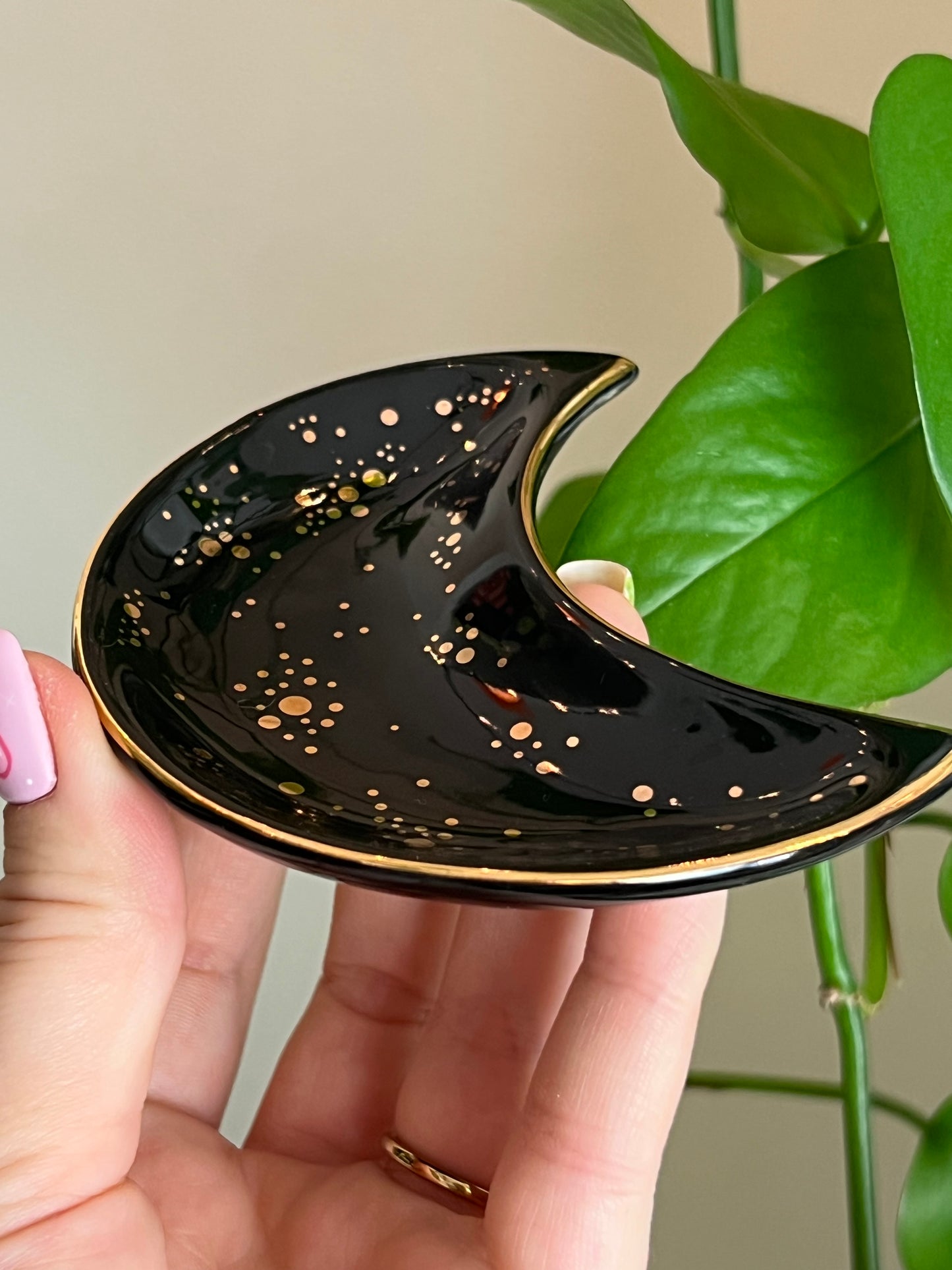 Black Celestial Ceramic Moon Dish