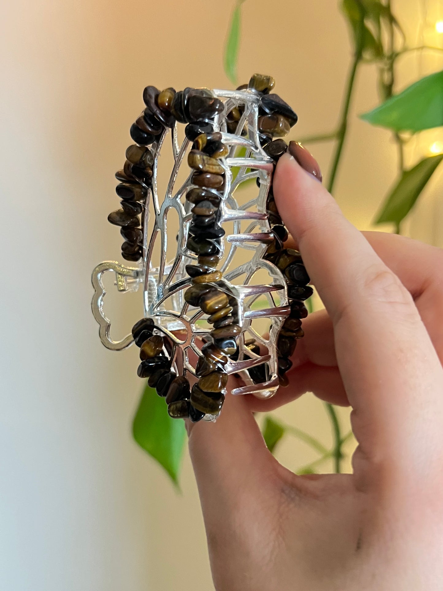 Tigers Eye Fairy Claw Clip - Silver