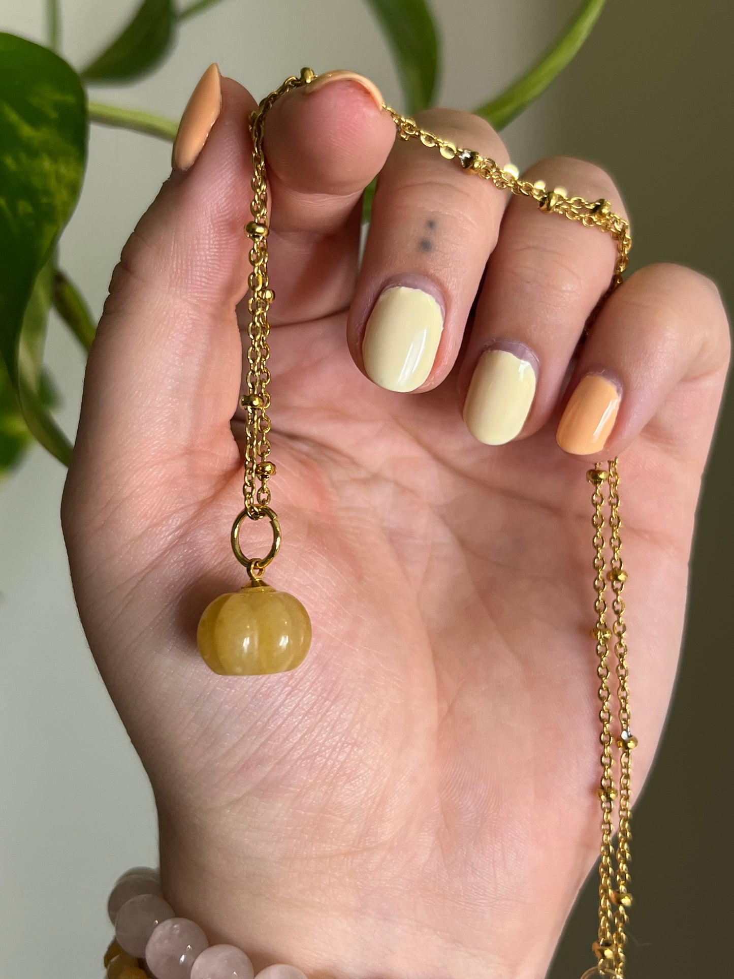 Yellow Aventurine Pumpkin Gold Necklace