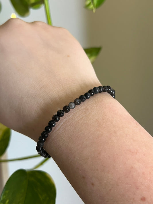 4mm Silver Sheen Obsidian Bracelet