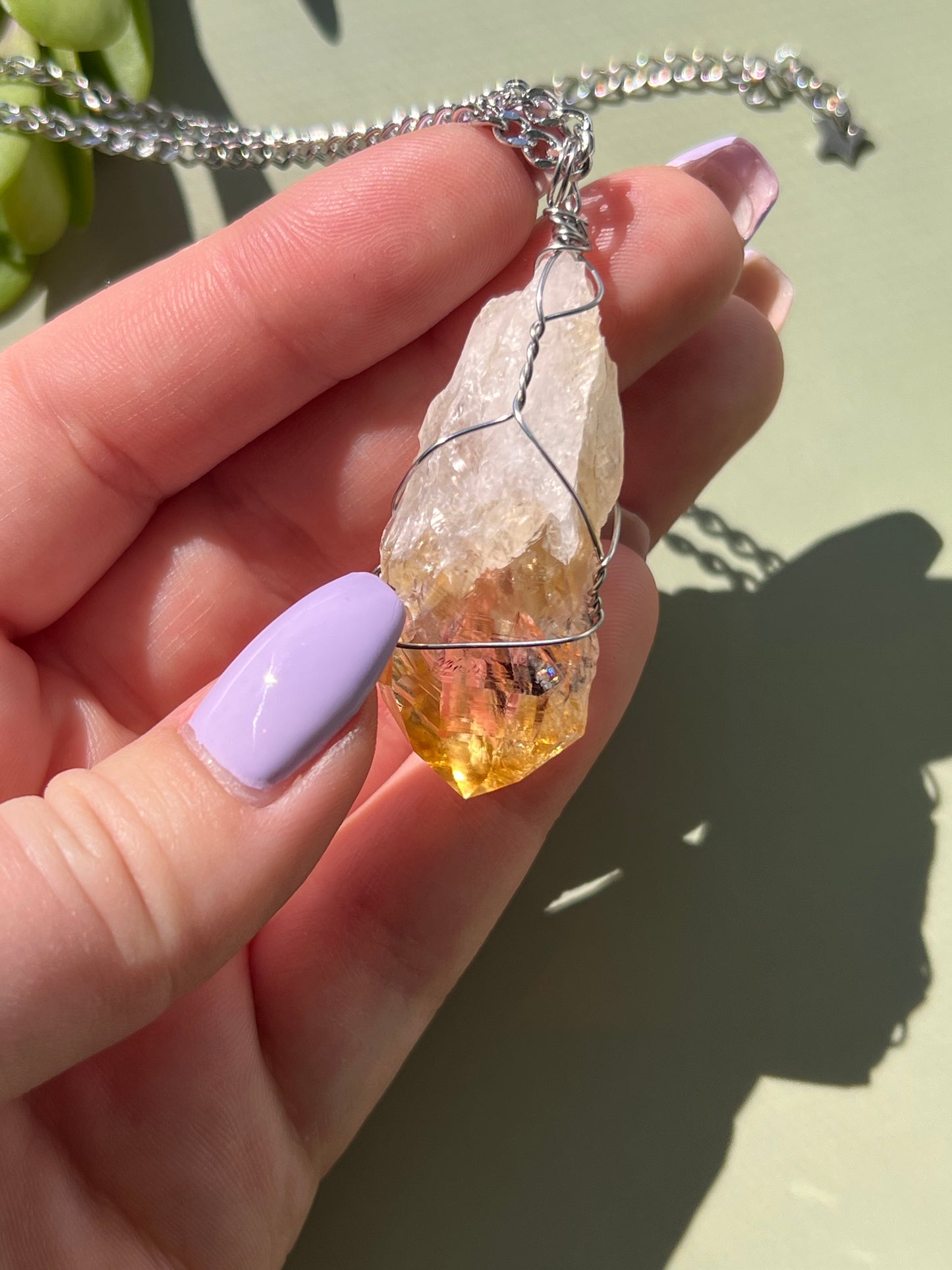 Citrine + Black Rutile Point Silver Necklace