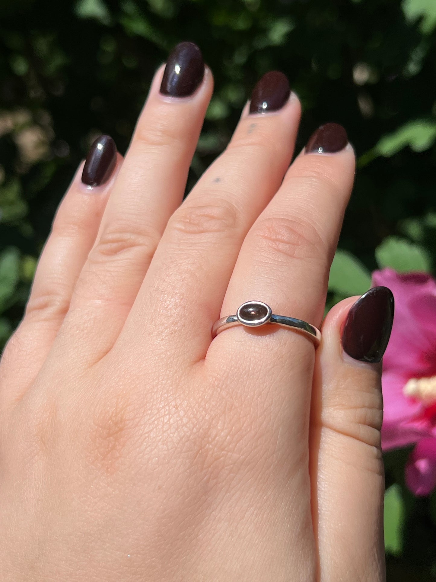 Smoky Quartz Dainty Sterling Silver Ring | Size 8