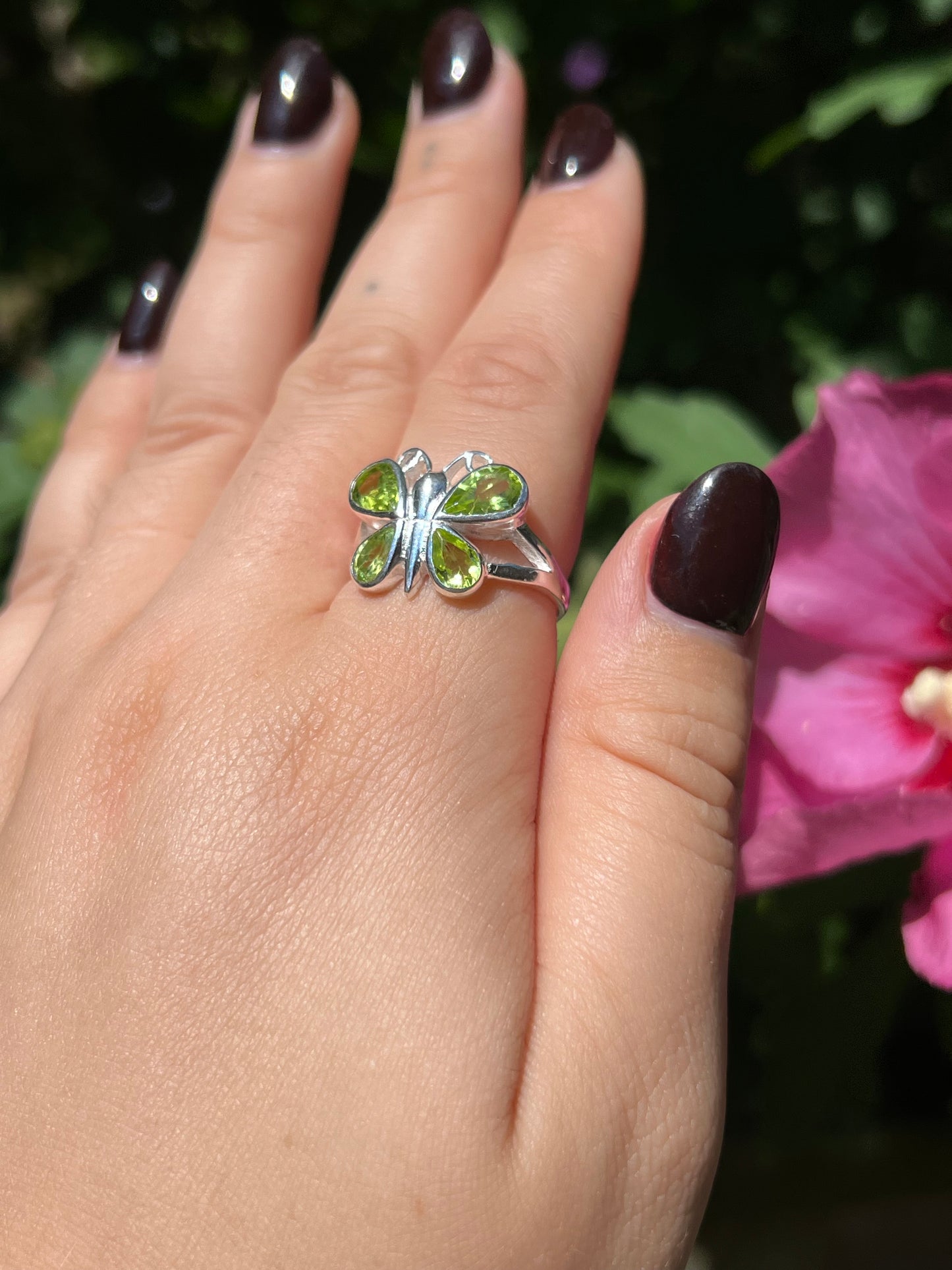 Peridot Butterfly Sterling Silver Ring | Size 7