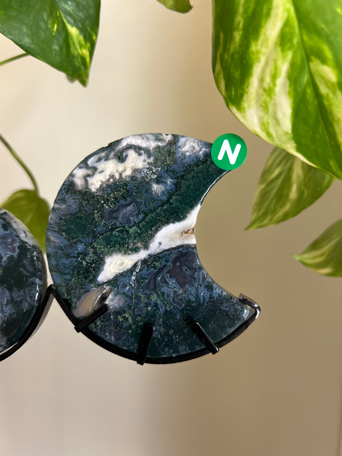 Druzy Moss Agate Triple Moon Stand - N