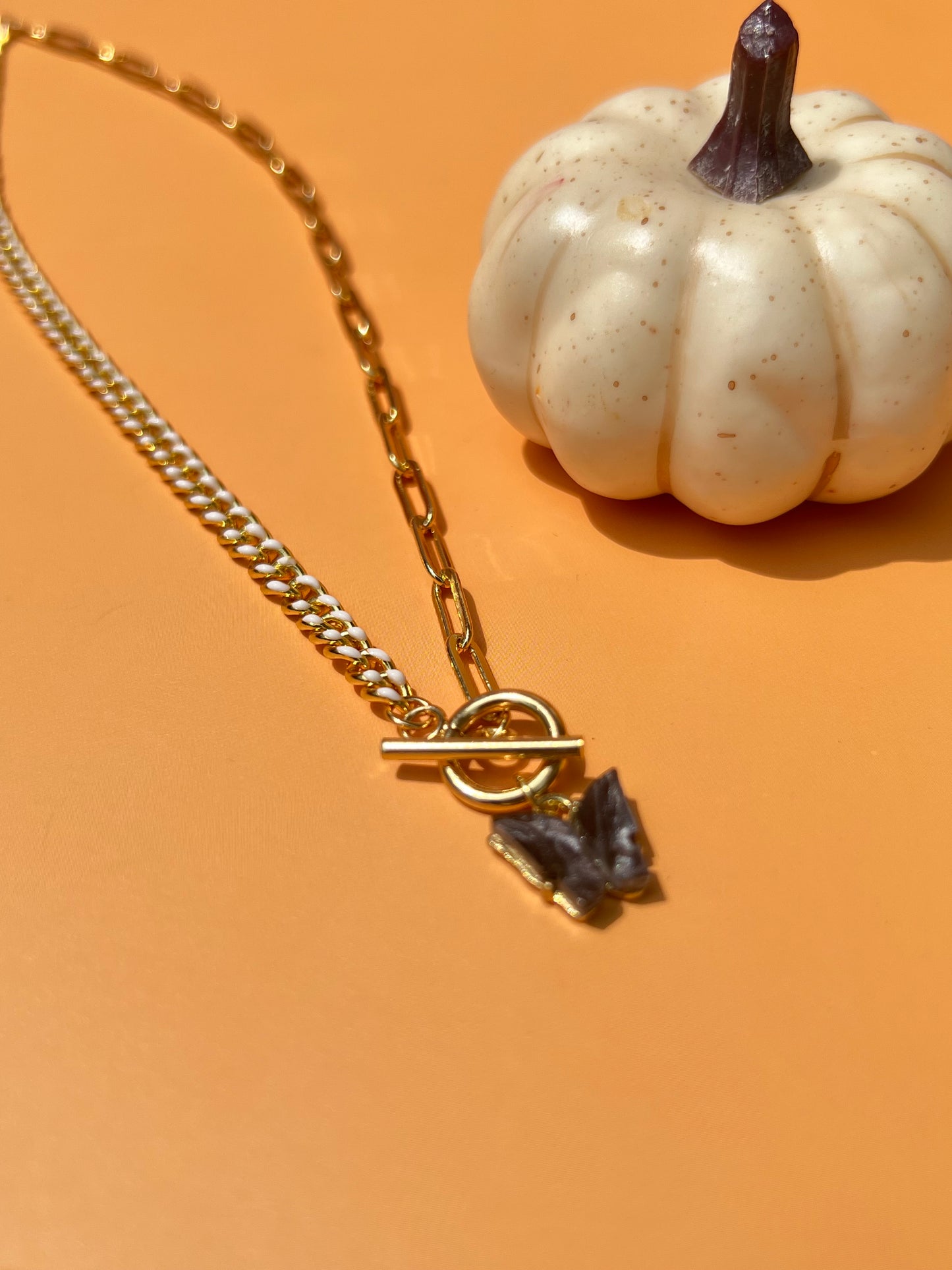 Black Butterfly Gold Split Chain Necklace