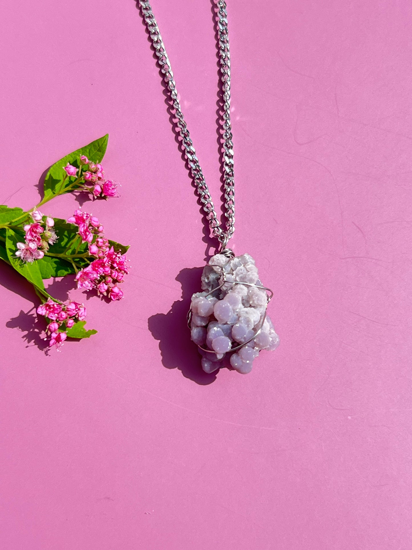 Sparkly Grape Agate Wrapped Silver Necklace