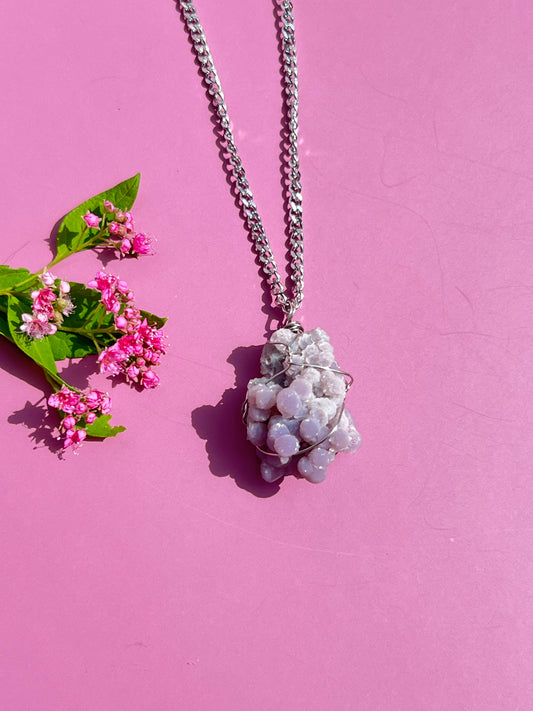 Sparkly Grape Agate Wrapped Silver Necklace