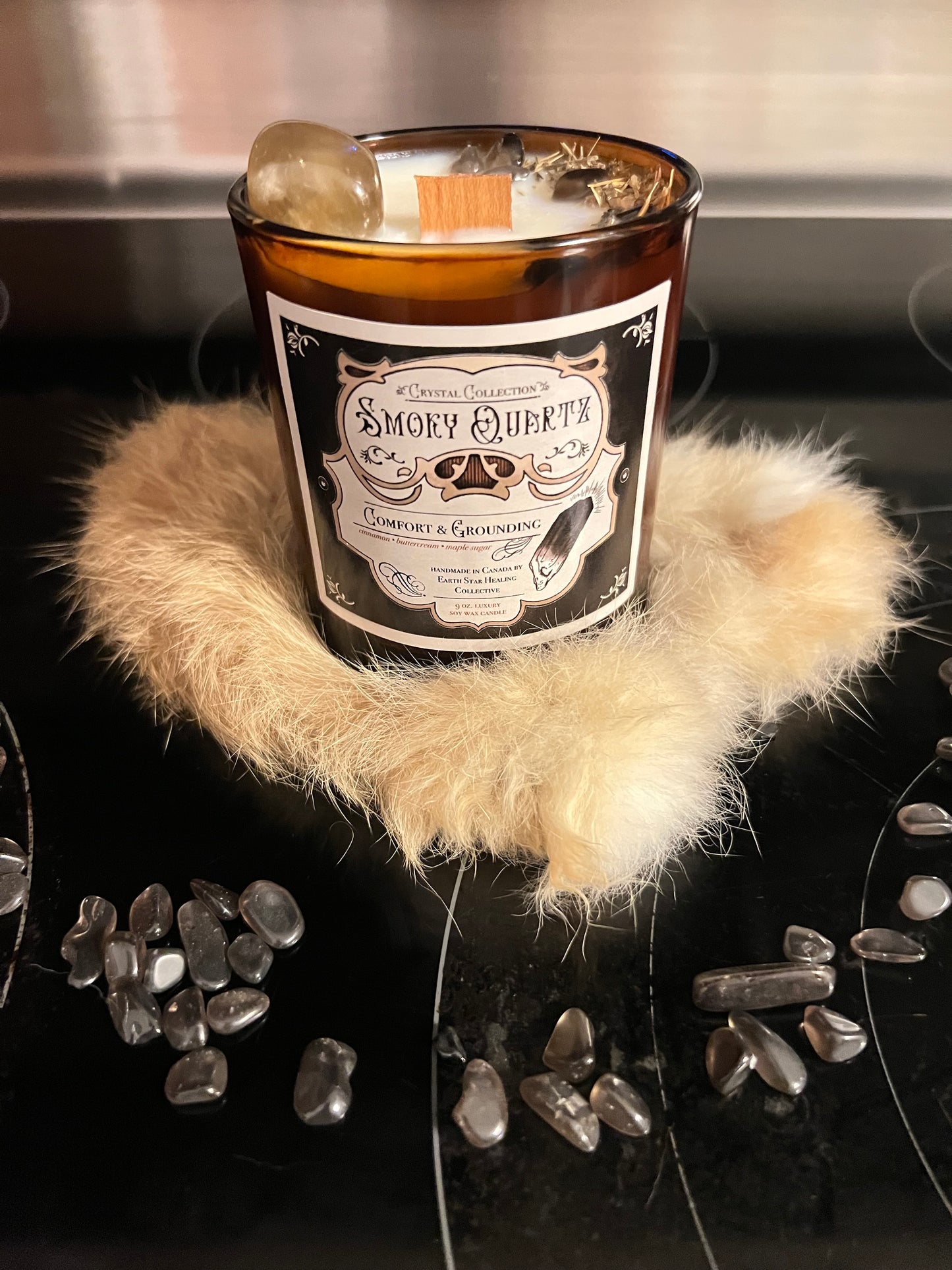 Smoky Quartz - Comfort + Grounding | Luxury Crystal Candle