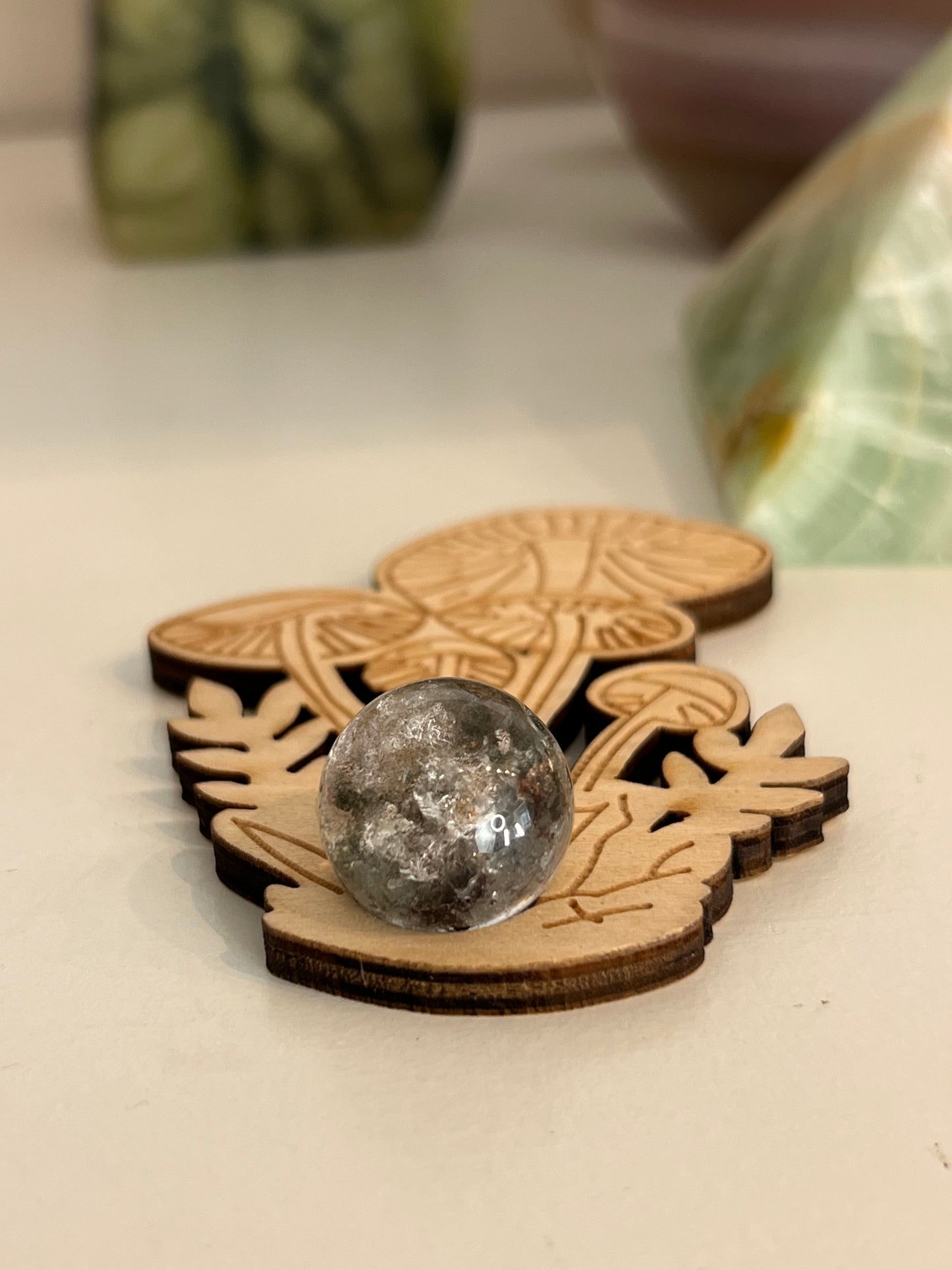 Mushroom Greenery Wooden Sphere Stand
