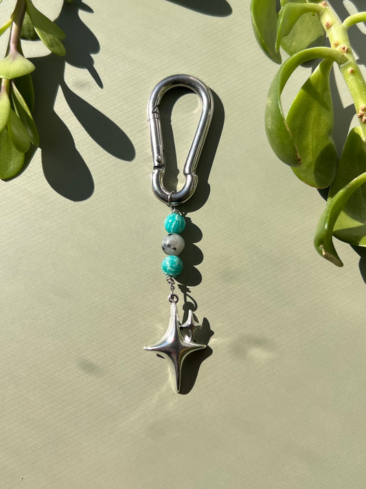 Amazonite + Kiwi Jasper Sparkle Stars Carabiner