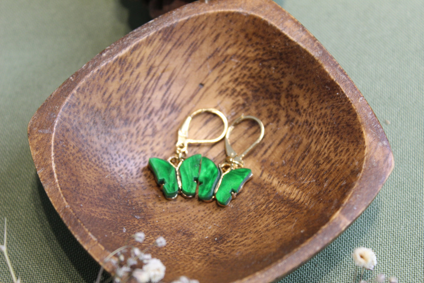 Forest Green Butterfly Earrings