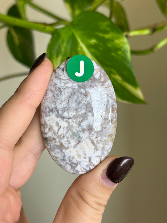 White Moss Agate Small Palm Stone - J